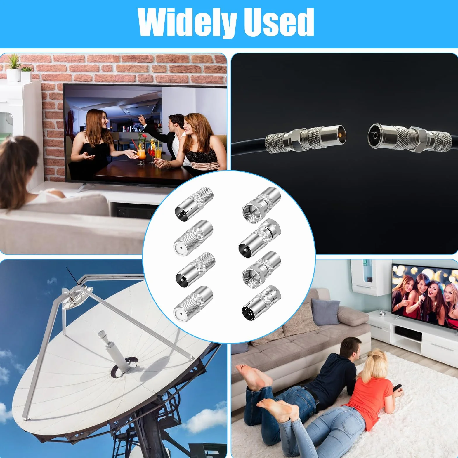 8 sztuk adapterów do anteny SAT, złącze koaxialne F do kabla SAT dla kabli antenowych, kabli satelitarnych, kabli koaxialnych