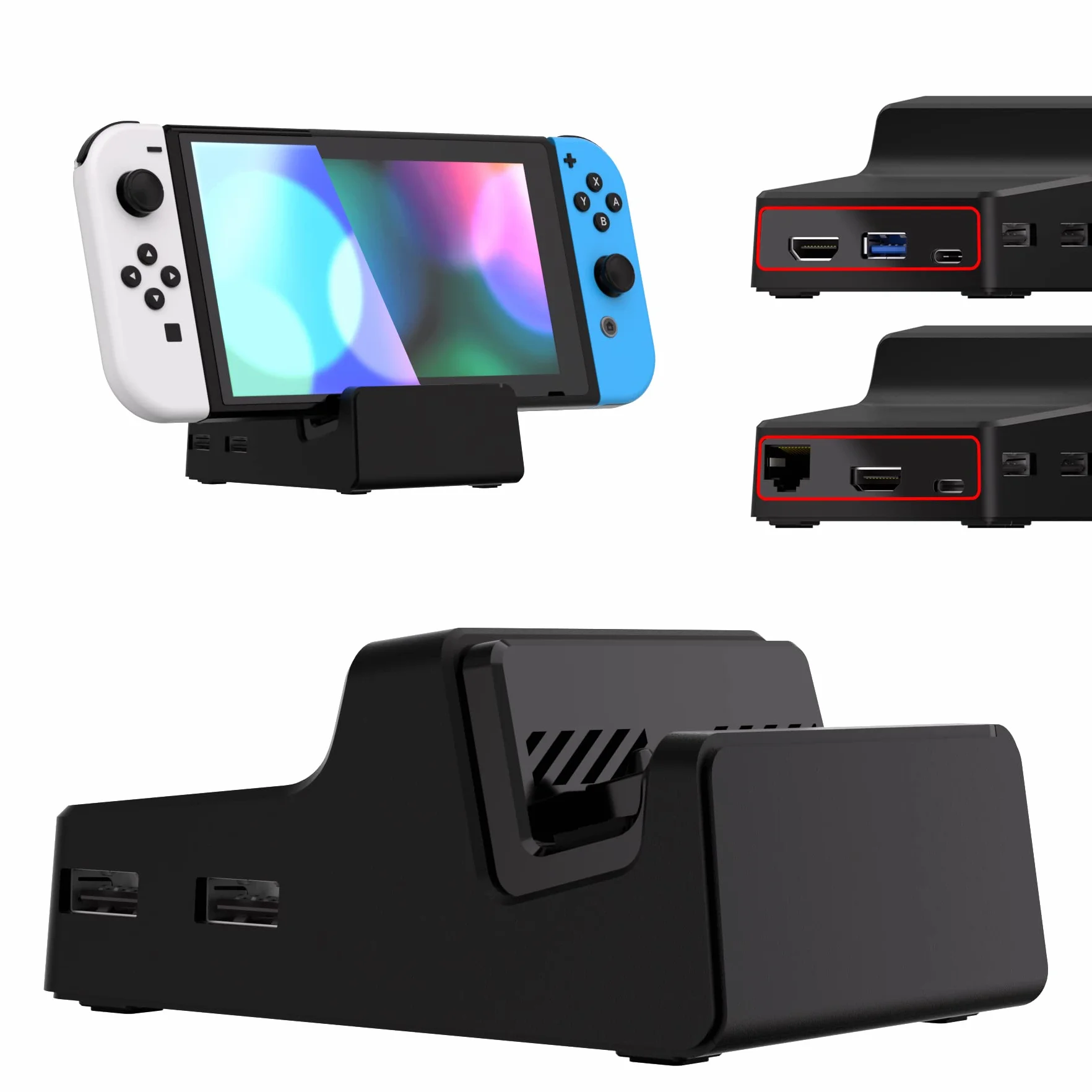 eXtremeRate AiryDocky Wymienna Obudowa dla Nintendo Switch OLED, Czarny, Zestaw do Samodzielnego Montażu