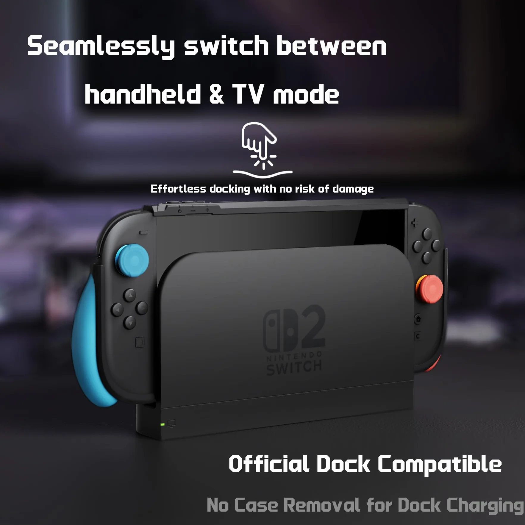 PlayVital Ochronne Etui do Switch 2 z Uchwytami Joycon & 2 Nakładkami Joysticki,Dockable Pokrowiec na Konsolę do Switch 2 Akcesoria Beyond-Grip,Niebieski & Pomarańczowy