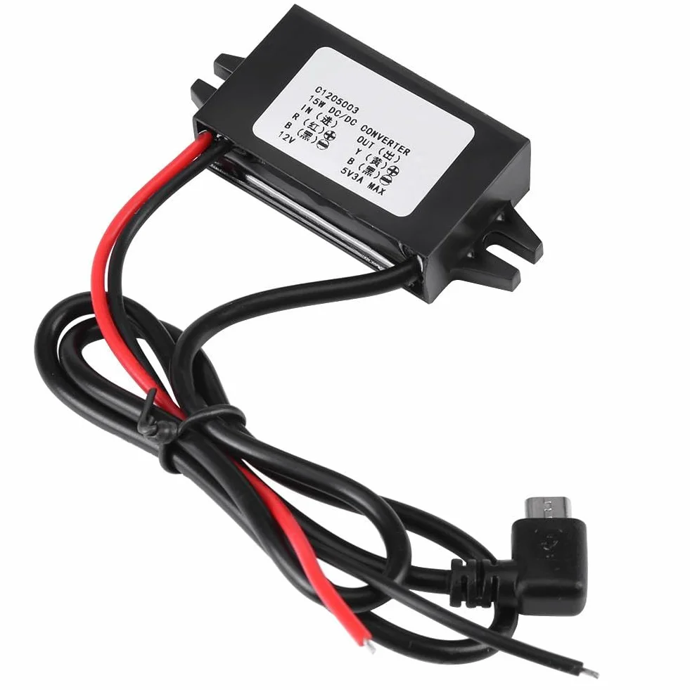 Przetwornica napięcia 12 V 5 V, regulator napięcia transformatora, DC-DC 12 V do 5 V 3 A Micro USB Buck Converter for Auto Smartphone, wyświetlacz LED, wentylator elektryczny