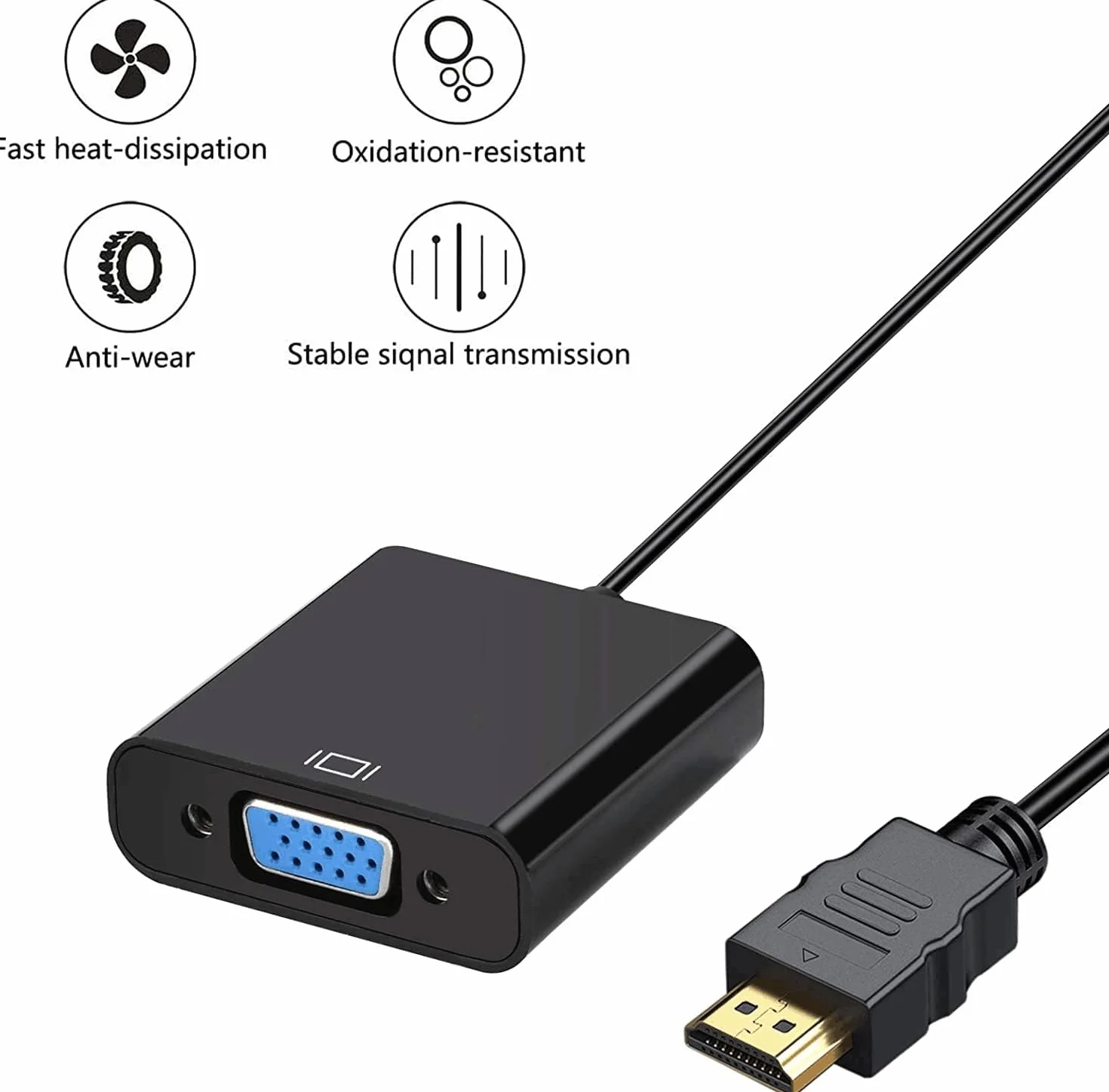 Adapter HDMI na VGA, pozłacany konwerter HDMI na VGA (męski na żeński), kompatybilny z komputerem, laptopem, monitorem, projektorem, HDTV, Chromebookiem, Raspberry Pi, Roku, Xbox i innymi