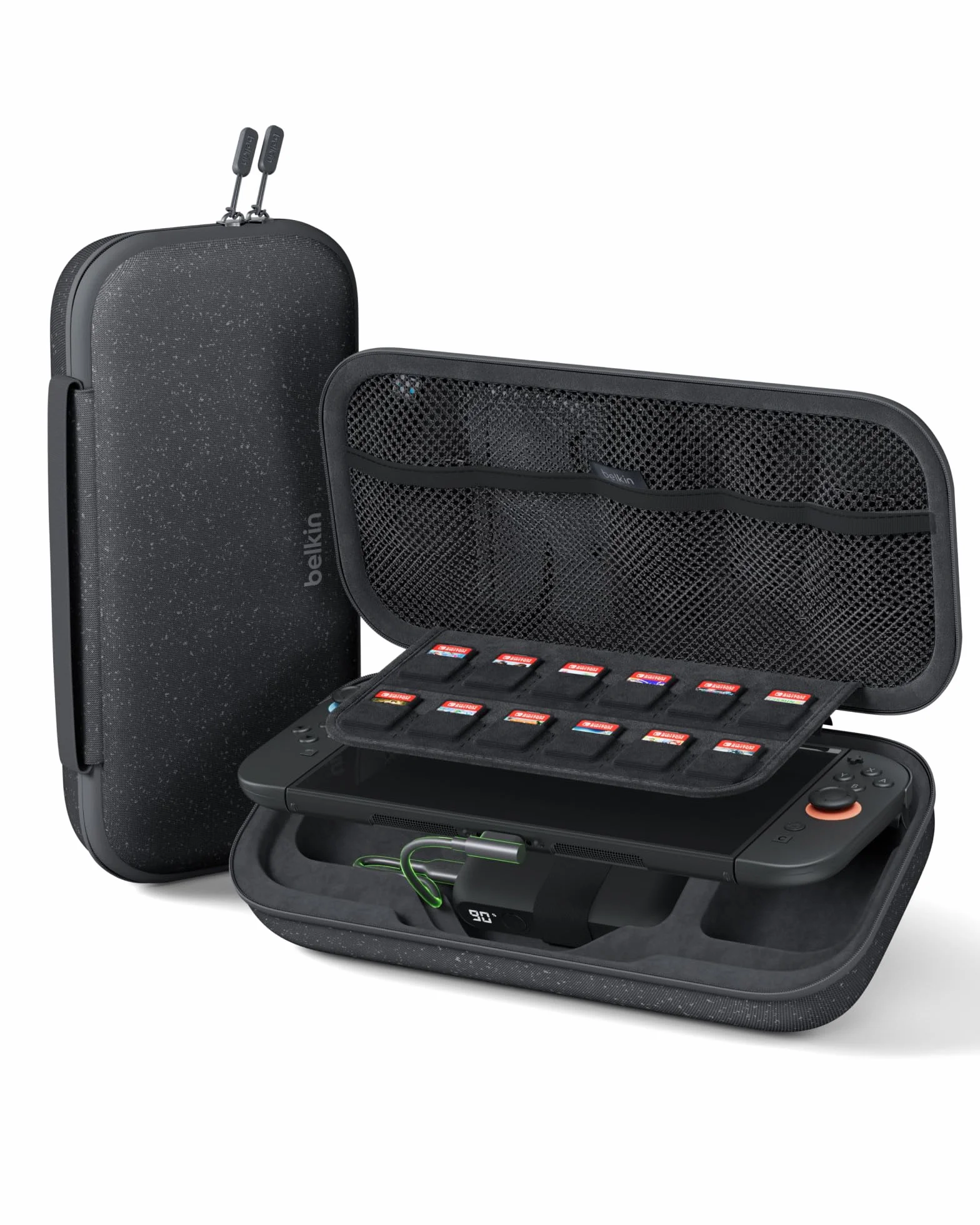 Belkin etui ładujące do Nintendo Switch 2 z powerbankiem 10 000 mAh, wyświetlaczem LCD, ładowarką 20 W, uchwytem na AirTag – Antracyt