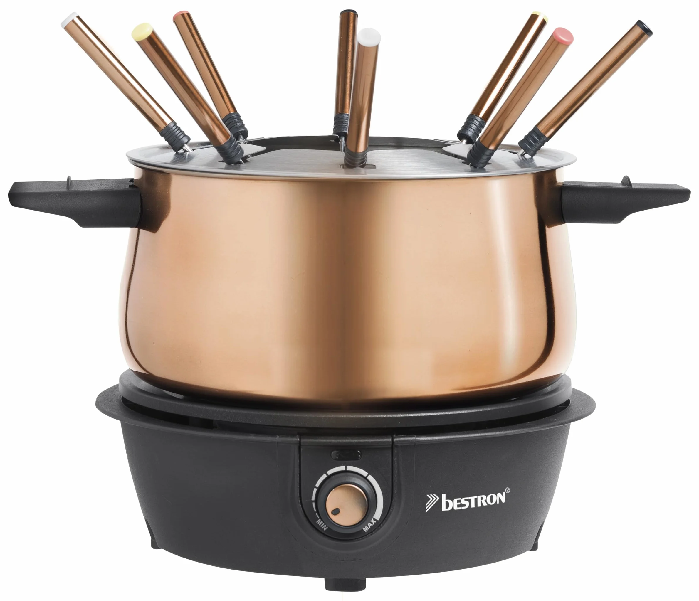 Bestron Elektryczny zestaw do fondue 8 osób 8 widelców termostat kolor miedź
