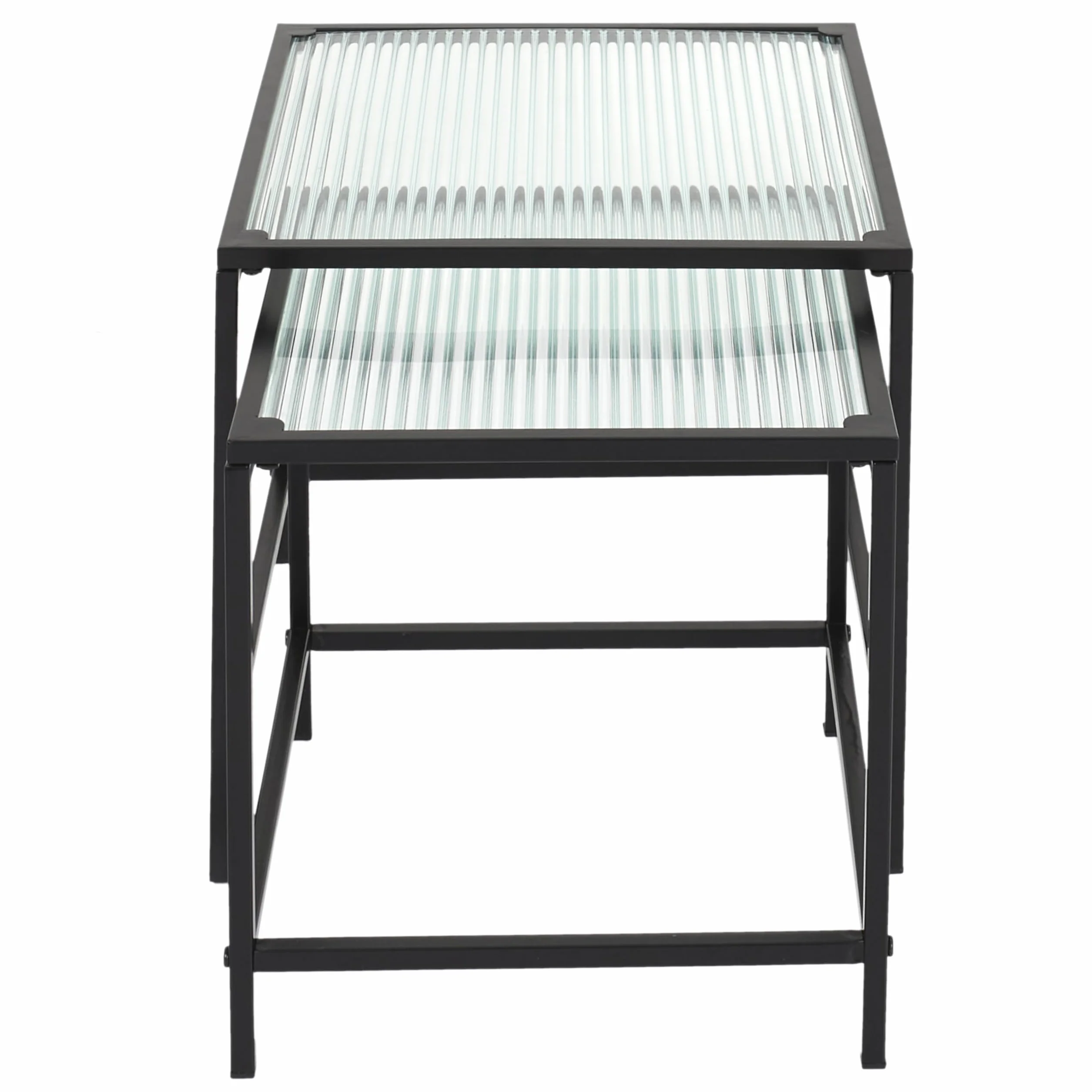 HOME DECO FACTORY HD7195 Stół Gigogne Tekstura X2 Appoint Salon, Metal, Czarny-Szkło, 40x38x40 cm