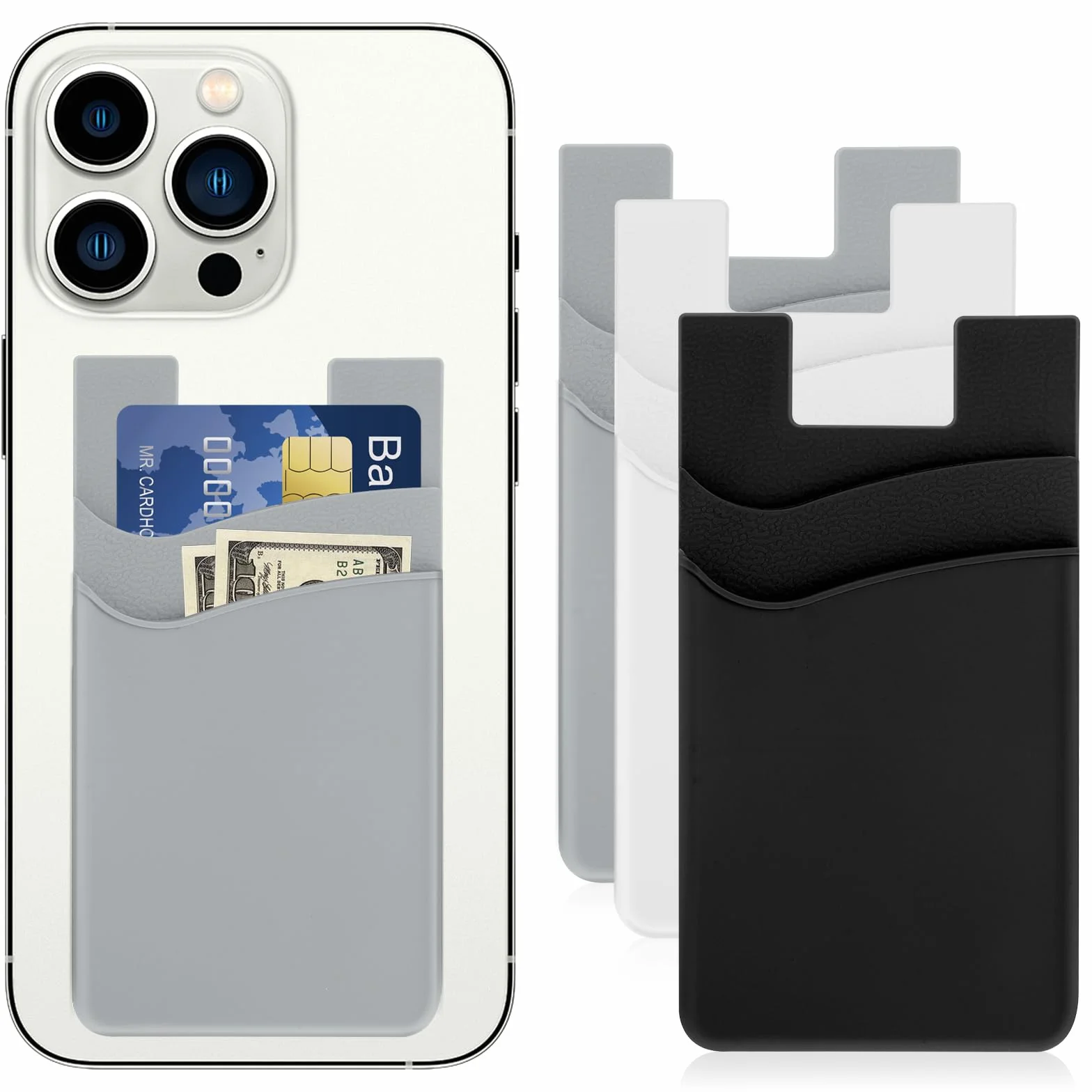 Mabor 3 szt. Uchwyt na karty do telefonu, kieszeń na telefon, portfel przyklejany do telefonu, pasuje do każdego smartfona, mocna przyczepność, uchwyt na karty na tył telefonu, portfel do telefonu