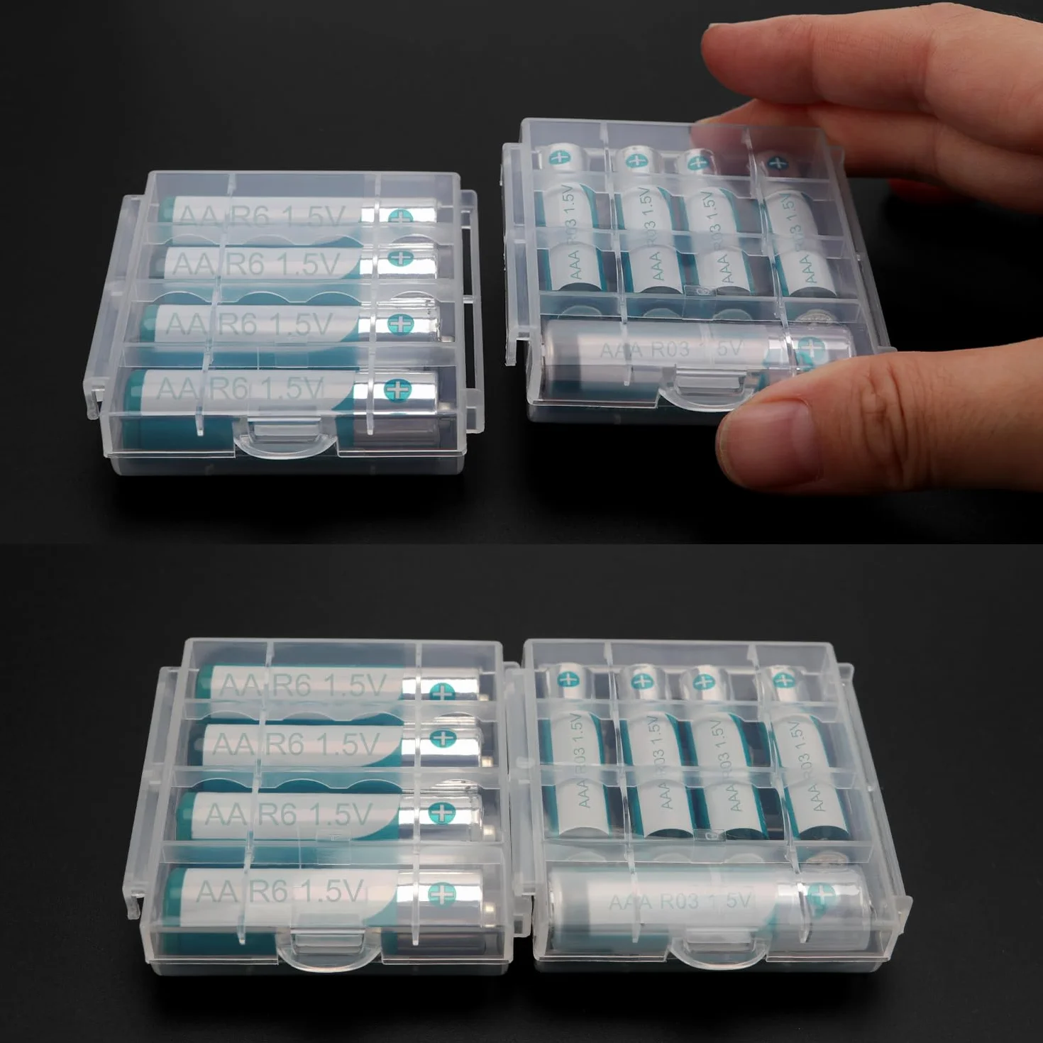 5 Sztuk AA/AAA Battery Storage Box Sets, KUOQIY Wielofunkcyjny Plastikowy Pojemnik na Baterie, z 6 PCS AAA do AA Adapter Converter, do Przechowywania i Ochrony Baterii AA i AAA (4 +10 Cell)