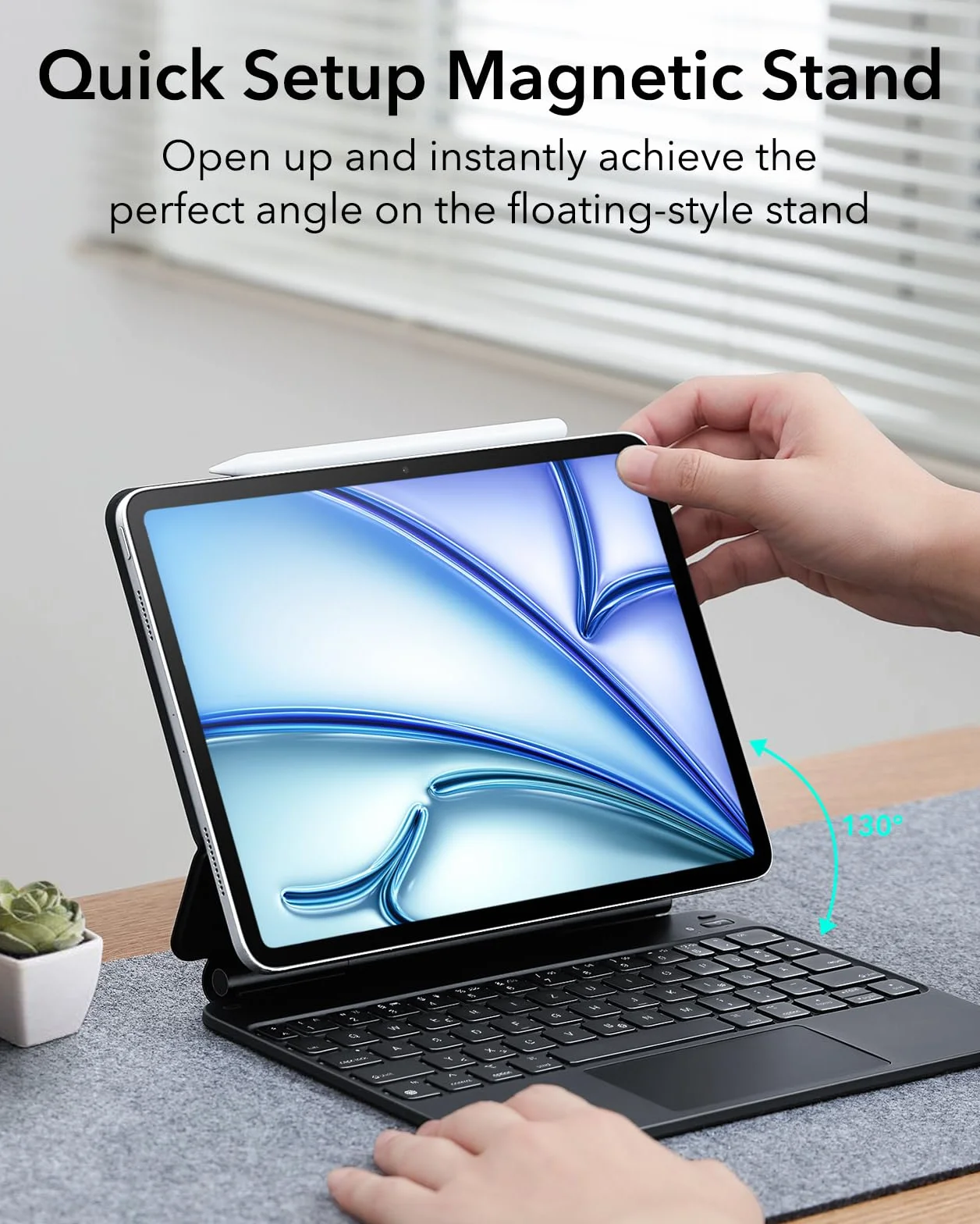 ESR Magnetyczne etui na klawiaturę, iPad Air 6/5/4/iPad Pro 11, iPad Air 11" (M2 2024), swobodnie unoszący się stojak, sprężynowe przyciski, precyzyjny gładzik Multi-Touch, czarny
