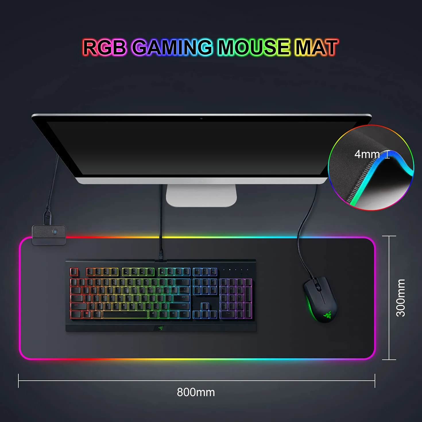 Podkładka pod mysz do gier RGB 800 x 300 mm XXL wodoodporna antypoślizgowa czarna