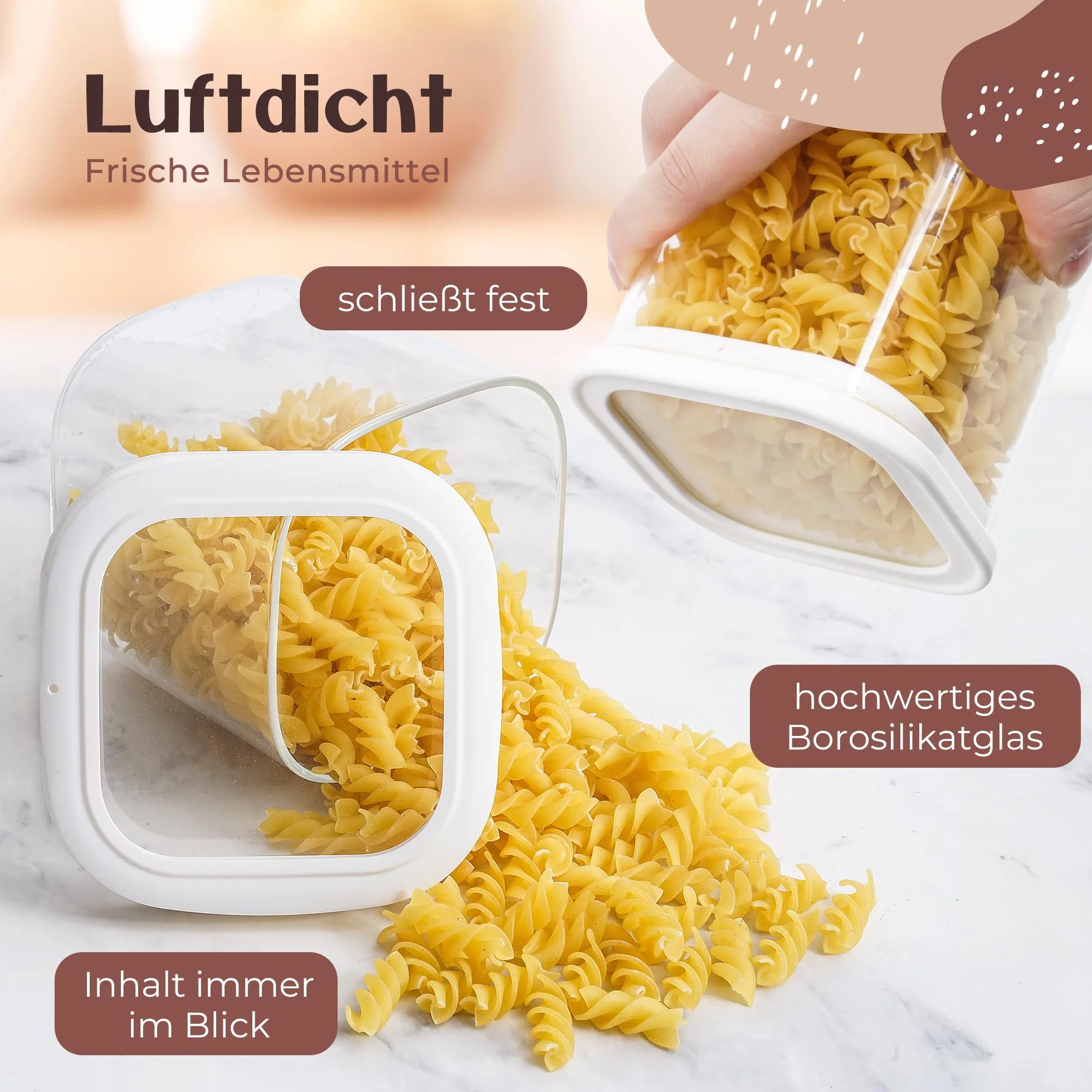 Słoiki do przechowywania z pokrywką, szklane słoiki do przechowywania (kremowo-białe, 4 x 1450 ml)
