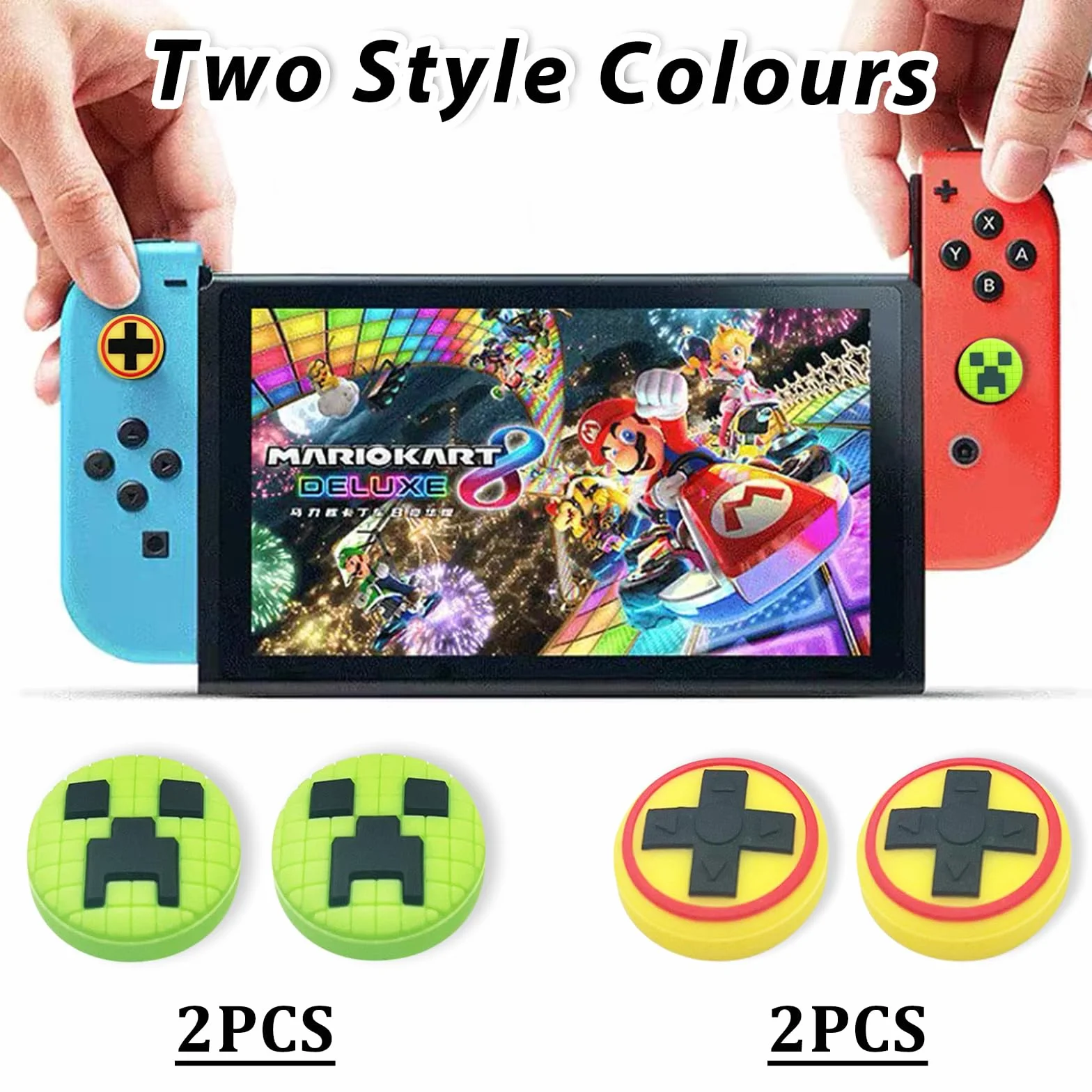 4 sztuki joysticka nakładki kompatybilne, silikonowe, analogowe, do joysticka, kompatybilne z Nintendo Switch/OLED/Lite Grip (zielone i żółte)