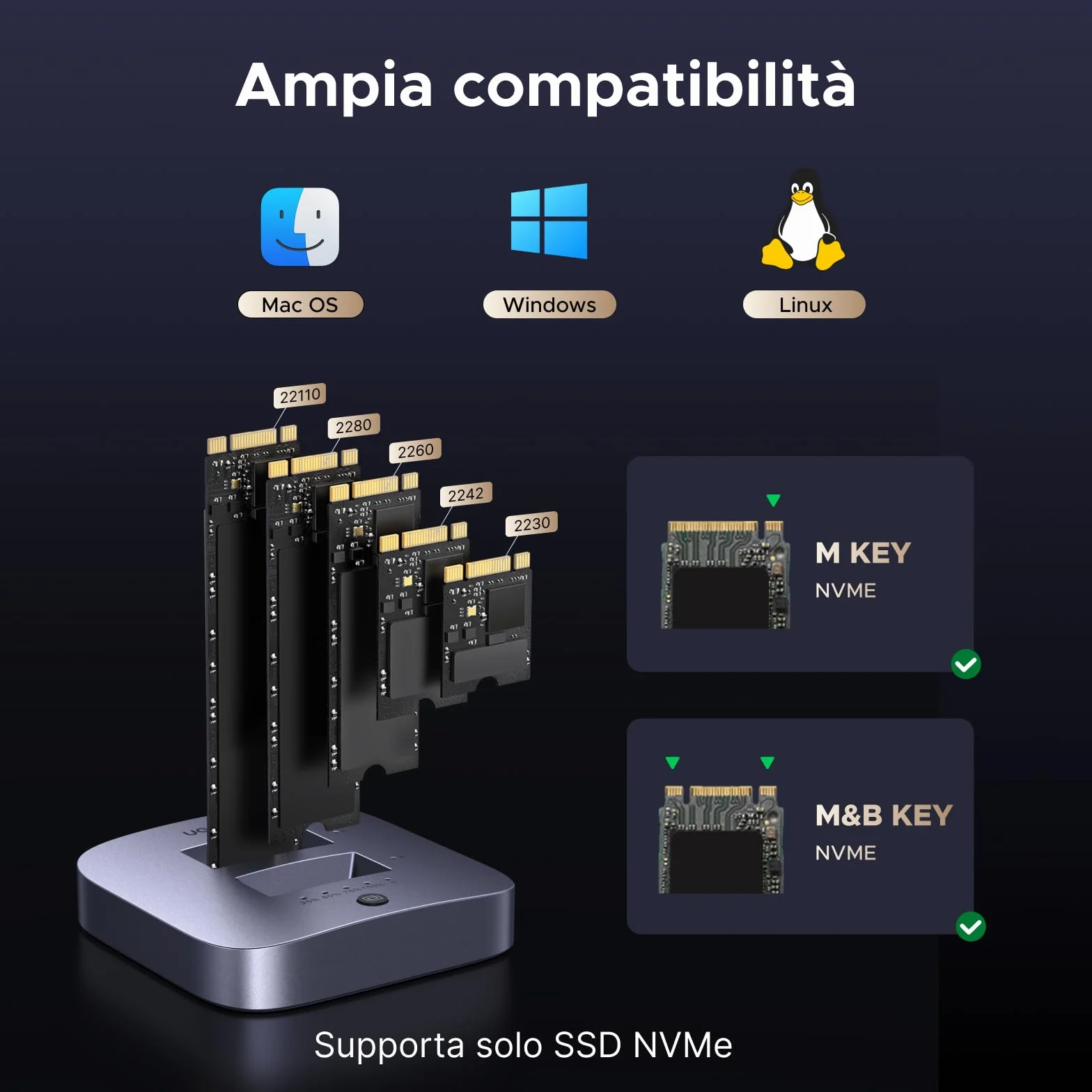 UGREEN Stacja dokująca do dysków twardych, USB 3.2 Gen 2X2 20 Gb/s, obudowa podwójna NVMe SSD, obudowa dysku twardego M.2 do M Key PCIE NVMe SSD, obsługa klonowania offline i UASP