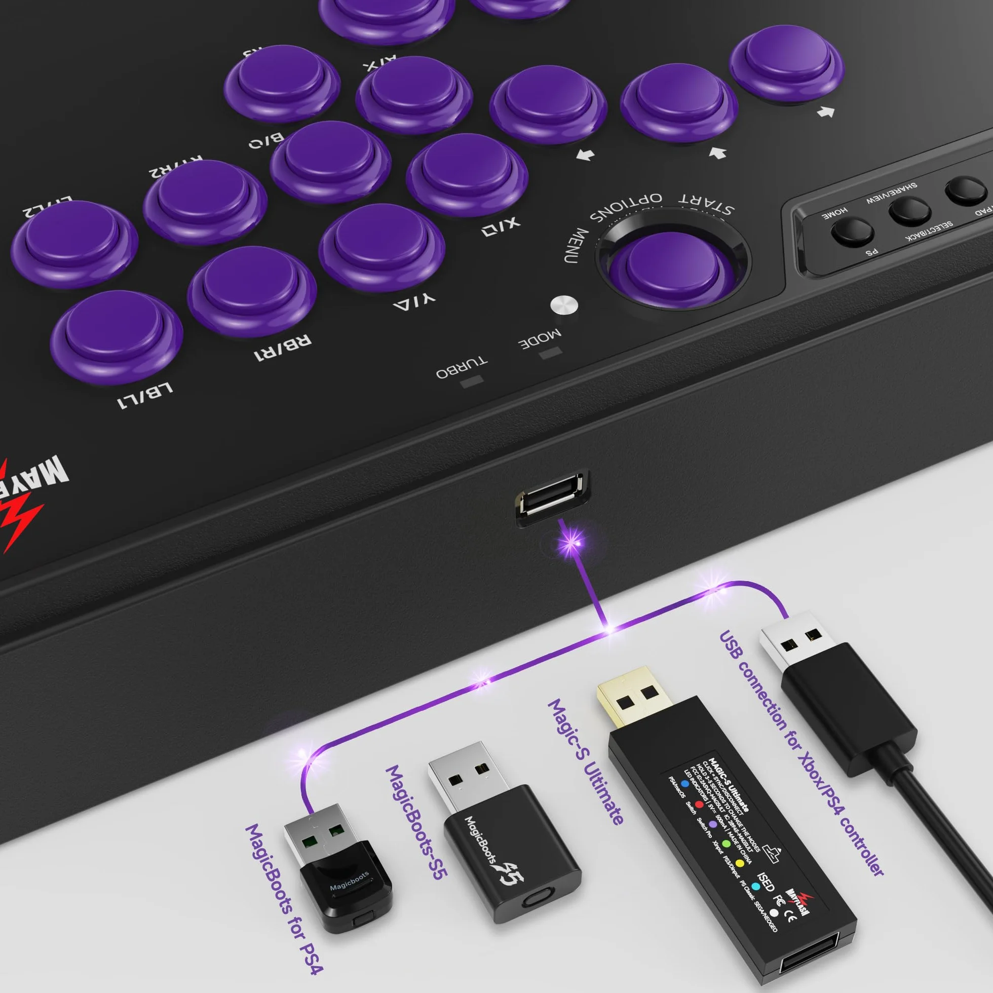 MAYFLASH F500 FLAT Fight Stick All Button Arcade Controller for PS4, PC, Xbox Series S/X, Xbox One, Switch, Steam Deck, macOS, Android, Raspberry Pi, NEOGEO mini and more