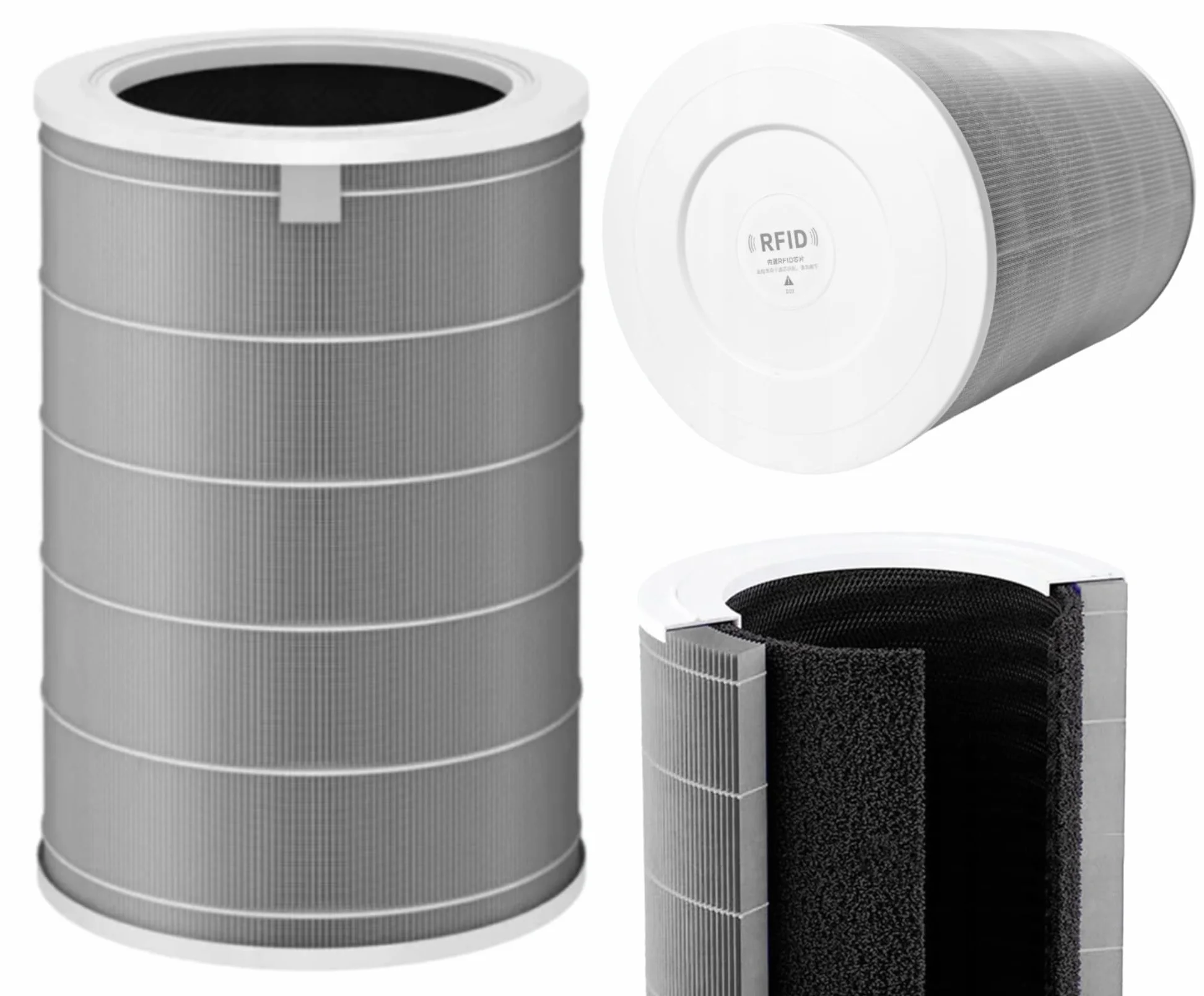 Filtr Zamienny dla Xiaomi Mi Air Purifier, dla 2, dla 2S, dla 3, dla PRO – M8R-FLH HEPA E11 z Węglem Aktywnym, 360° Oczyszczanie Powietrza, Usuwa Kurz, Pyłki, Futro - Chip RFID
