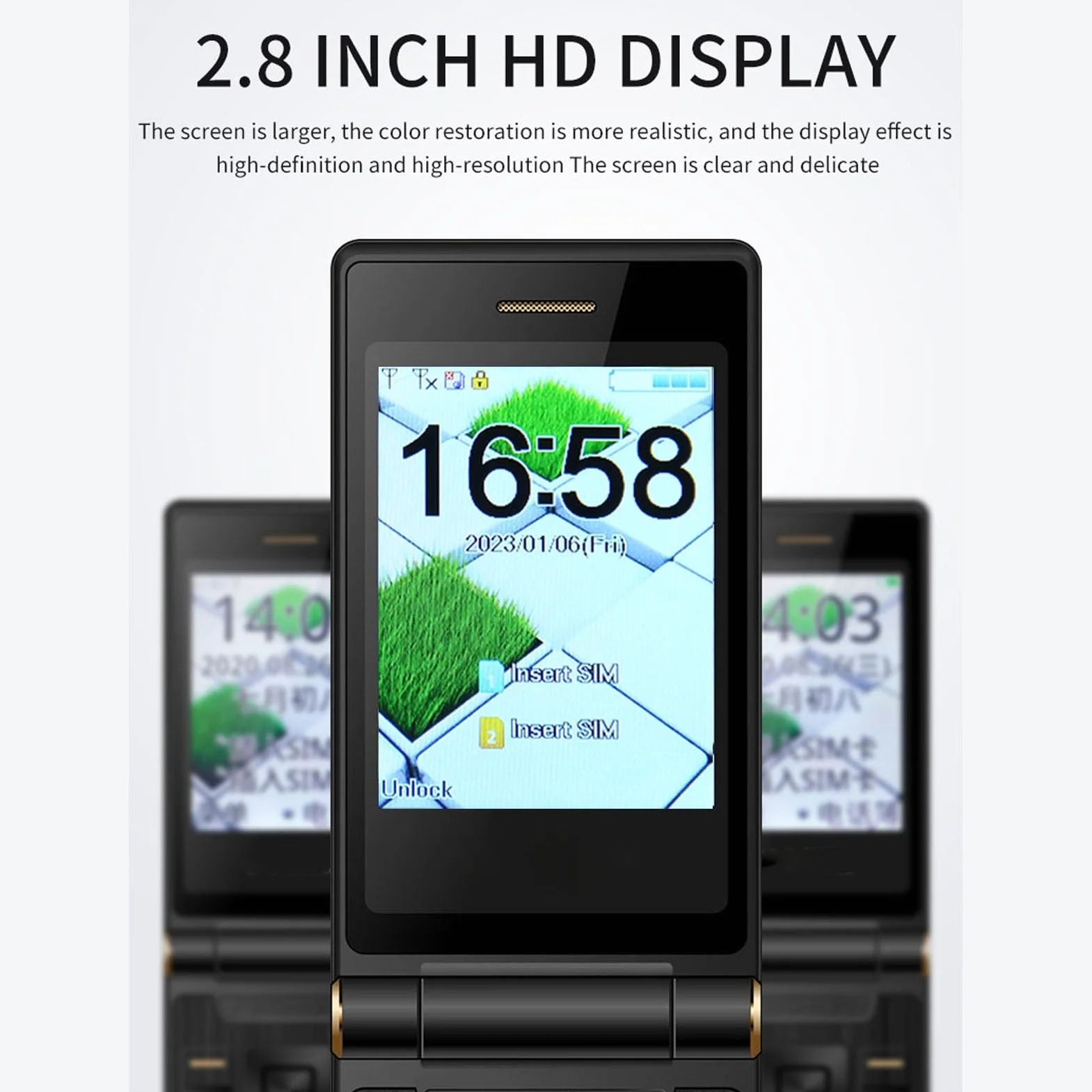 Składany Telefon dla Seniorów, Telefon Komórkowy z Dużymi Przyciskami dla Seniorów, Odblokowany Telefon 2G GSM Dual SIM Card Slots (Czarny)
