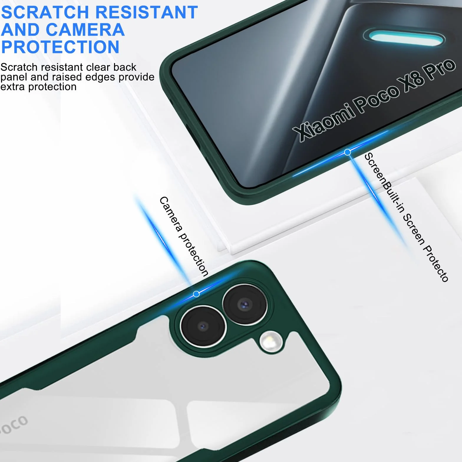 Etui do Xiaomi Poco x8 Pro, przezroczyste, 360 stopni, etui ochronne z wbudowaną ochroną wyświetlacza, odporne na uderzenia, ultracienkie silikonowe, zielone