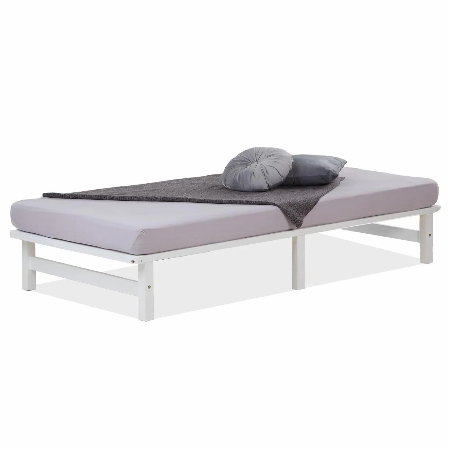 Homestyle4u Łóżko drewniane, 90 x 200 cm, białe łóżko z palet, rama łóżka ze stelażem, drewno sosnowe, łóżko dzienne, łóżko futonowe, łóżko dla gości