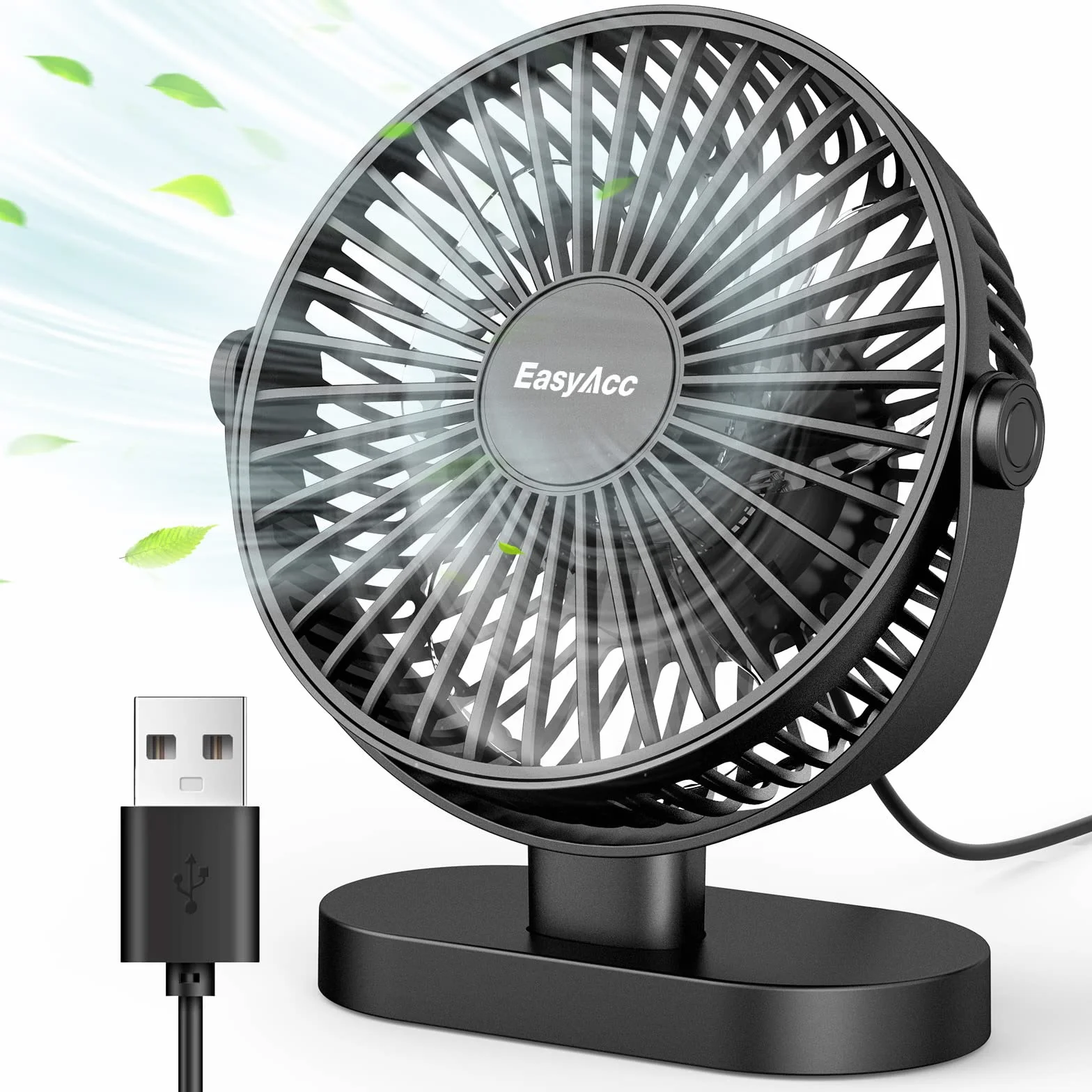 EasyAcc Mini wentylator stołowy USB przenośny wentylator biurkowy do biura, 4 prędkości, do biura, podróży, w Wielkiej Brytanii