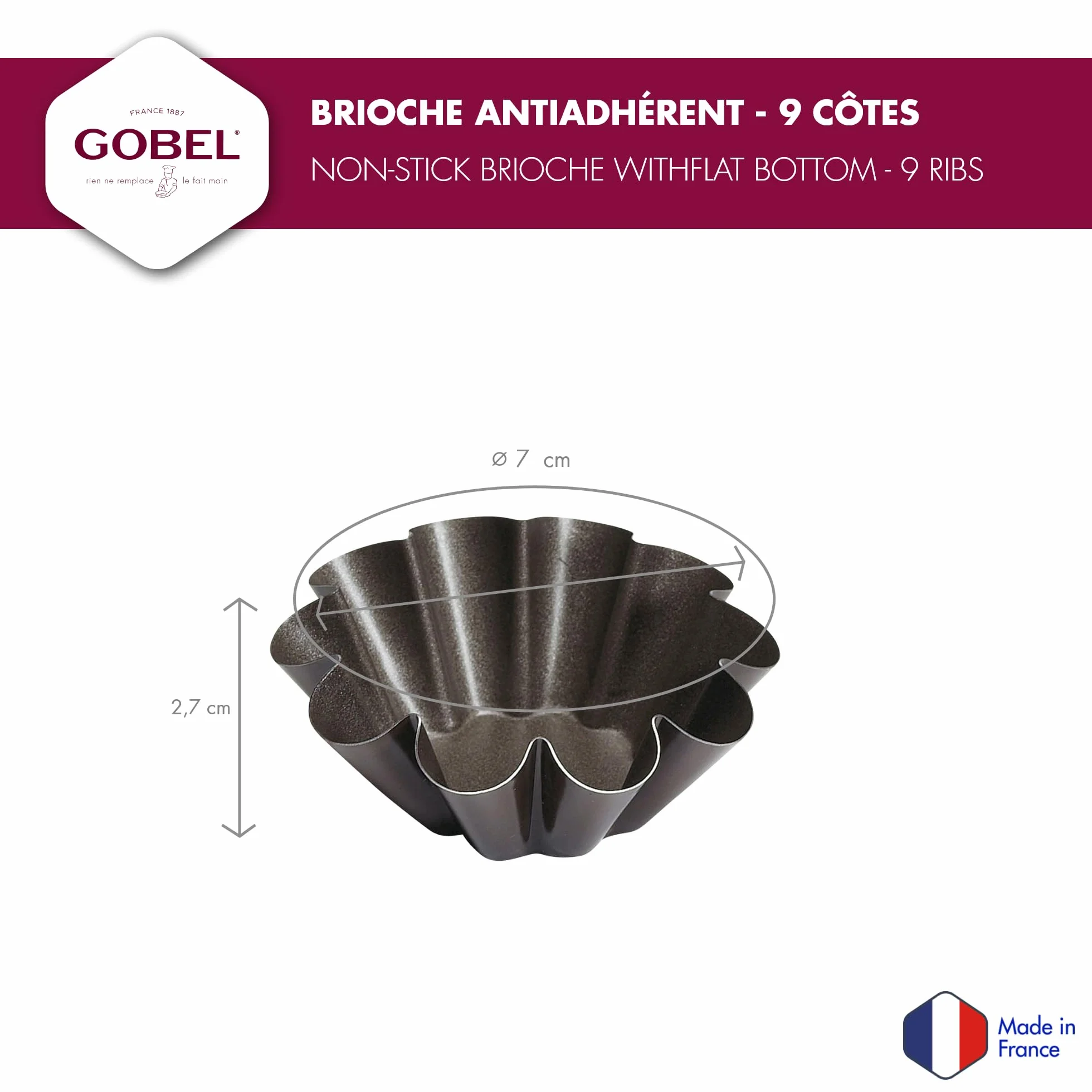 Forma Brioche Gobel 70 mm powłoka nieprzywierająca 12 sztuk brązowa