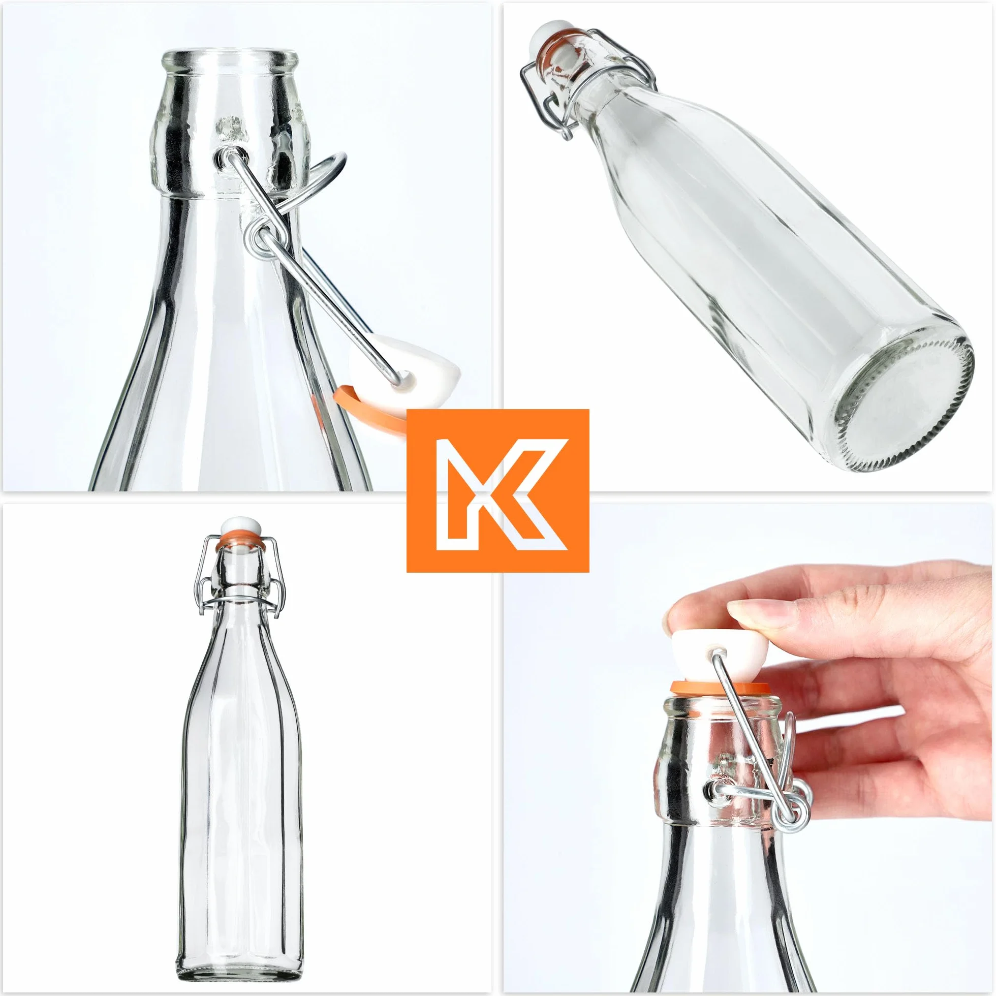 KADAX Zestaw 3 szt. Butelki z zamknięciem mechanicznym 1000 ml, szczelny korek z uszczelką, wytrzymałe szkło wielorazowe, do soków, nalewek i wody