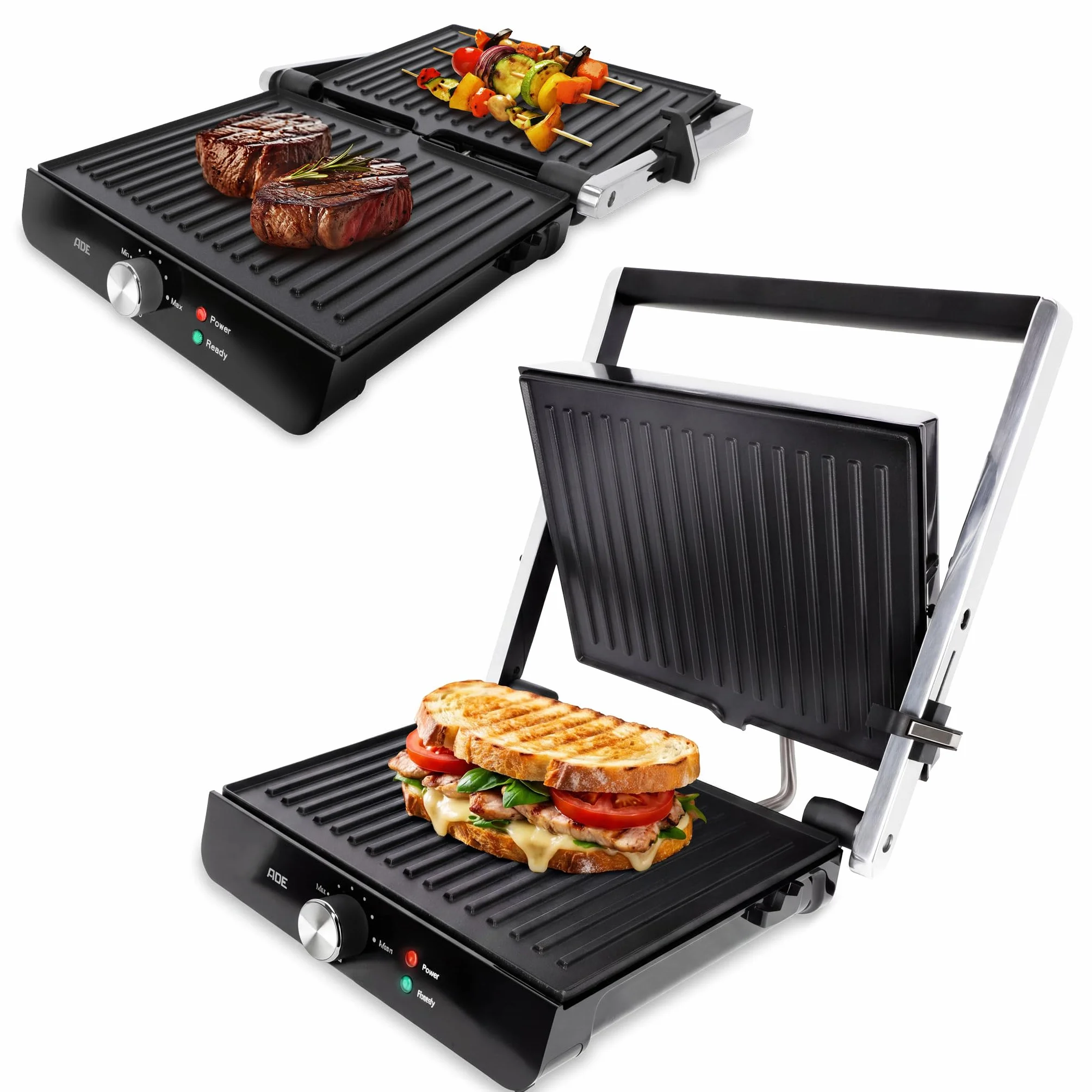 ADE Grill kontaktowy 2000 W elektryczny 3 w 1 składany 180° do kanapek