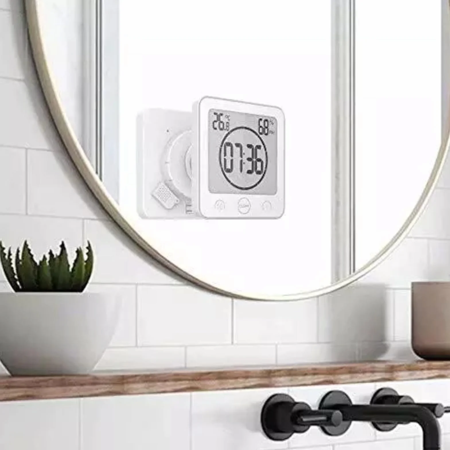 Cyfrowy zegar prysznicowy z budzikiem, wodoodporny timer łazienkowy, duży wyświetlacz LCD (czas/temperatura/wilgotność), 3 opcje montażu, do łazienki, kuchni, stacji do makijażu (biały)