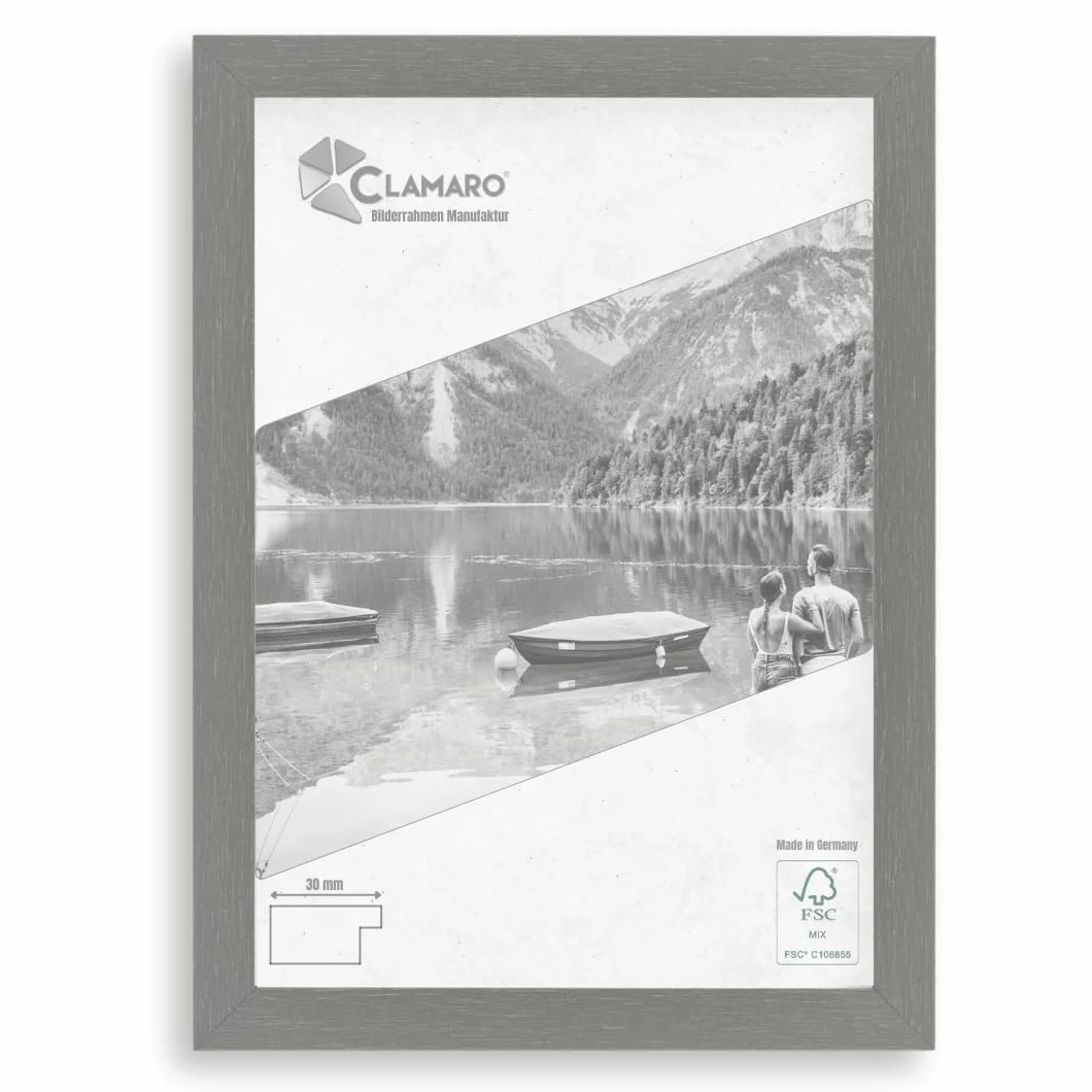 Clamaro 'COLLAGE' rama do obrazu 52x88 wykonana r?cznie na wymiar | Stalowoszary | nowoczesna prostok?tna rama do obrazów z p?yty MDF z szybk? ze szk?a akrylowego, ?ciank? tyln? i zawieszk?