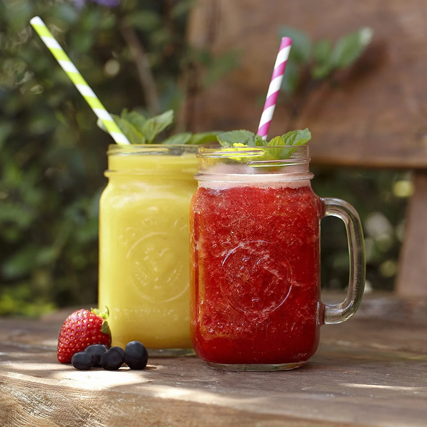 PIQIUQIU Słoik Mason Zestaw 2 szklanek z pokrywką wielokrotnego użytku z uchwytem 450 ML