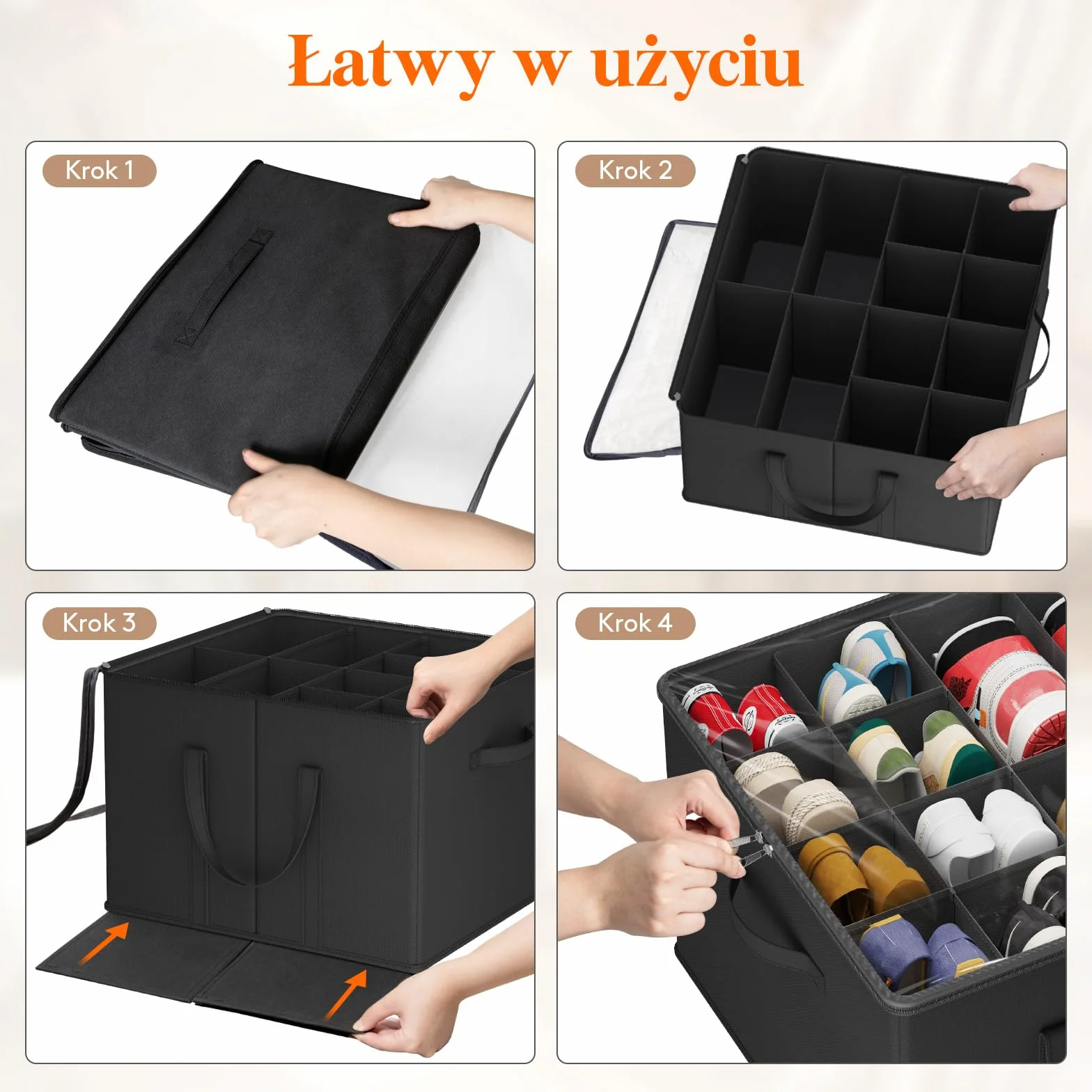 Lifewit Organizer do przechowywania butów, pasuje do 12-16 par, duży pojemnik z przezroczystą pokrywą i wzmocnionymi uchwytami