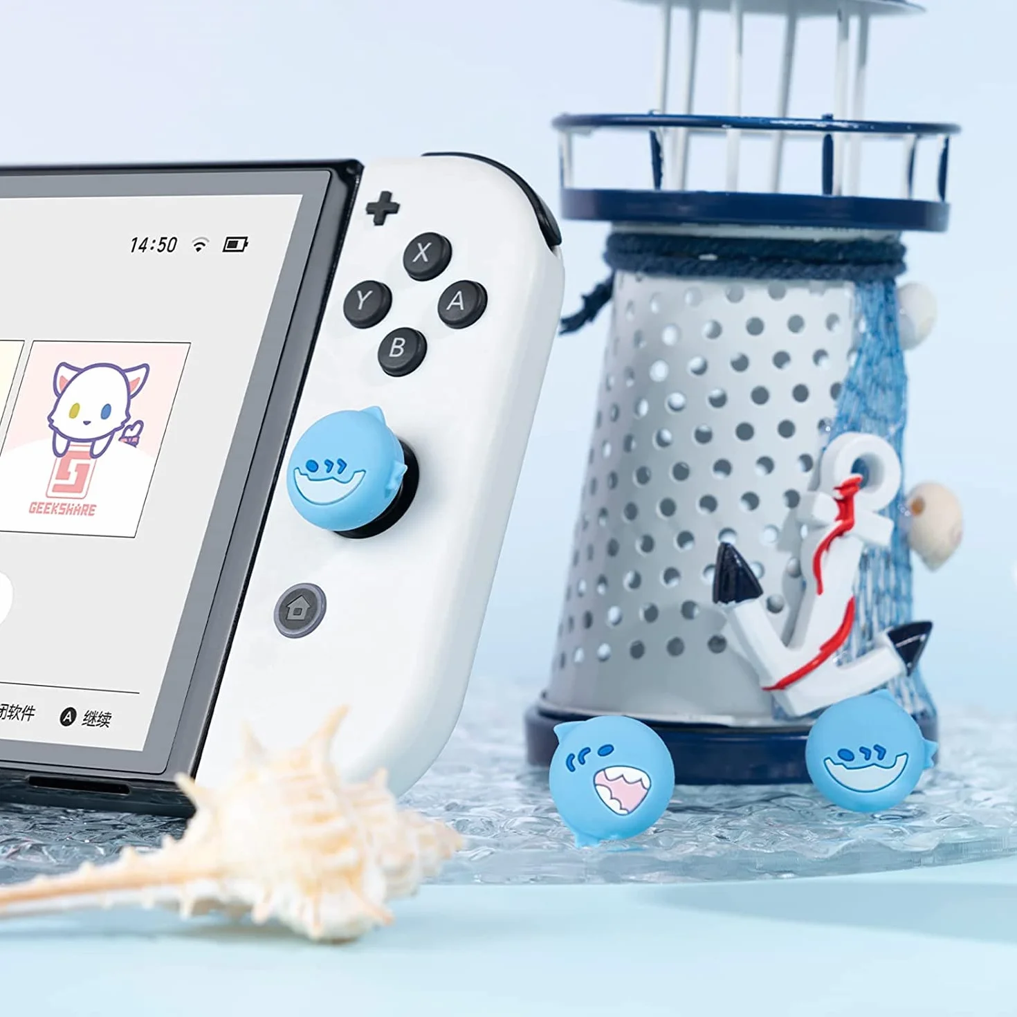 GeekShare Śliczne silikonowe nakładki na kciuki Joystick, osłona joysticka kompatybilna z Switch/OLED/Switch Lite, 4 sztuki - Baby Shark