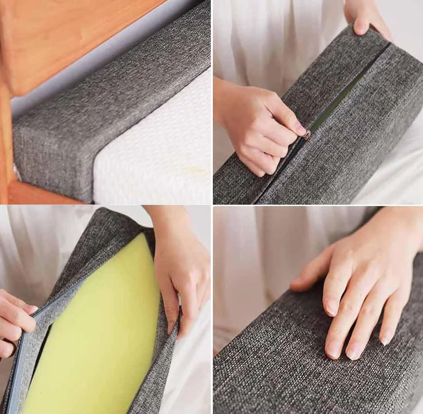 Bed Gap/Space Filler, Headboard Pillow Between Headboard and Mattress or Wall, High-Density Foam with Removable Cover(Light gray,180x10x30cm)