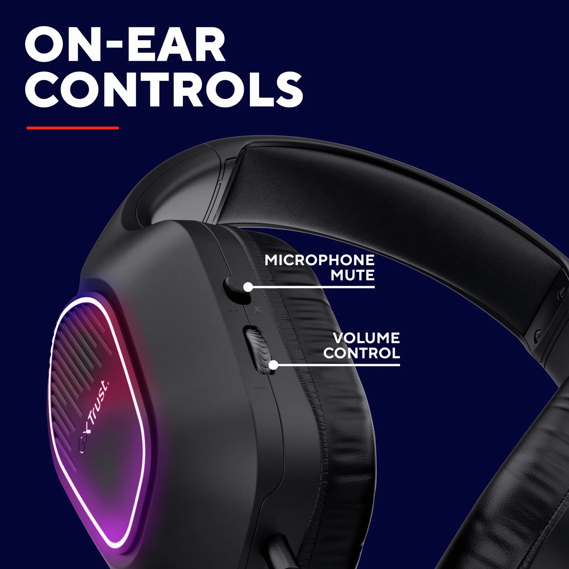 Trust GXT 419 Rayne Lekkie Słuchawki Gamingowe do PC/Konsoli, Podświetlenie LED na USB, Jack Audio 3.5mm, Przetworniki 50mm, Odchylany Mikrofon, Headset Przewodowy do Komputera, Czarny