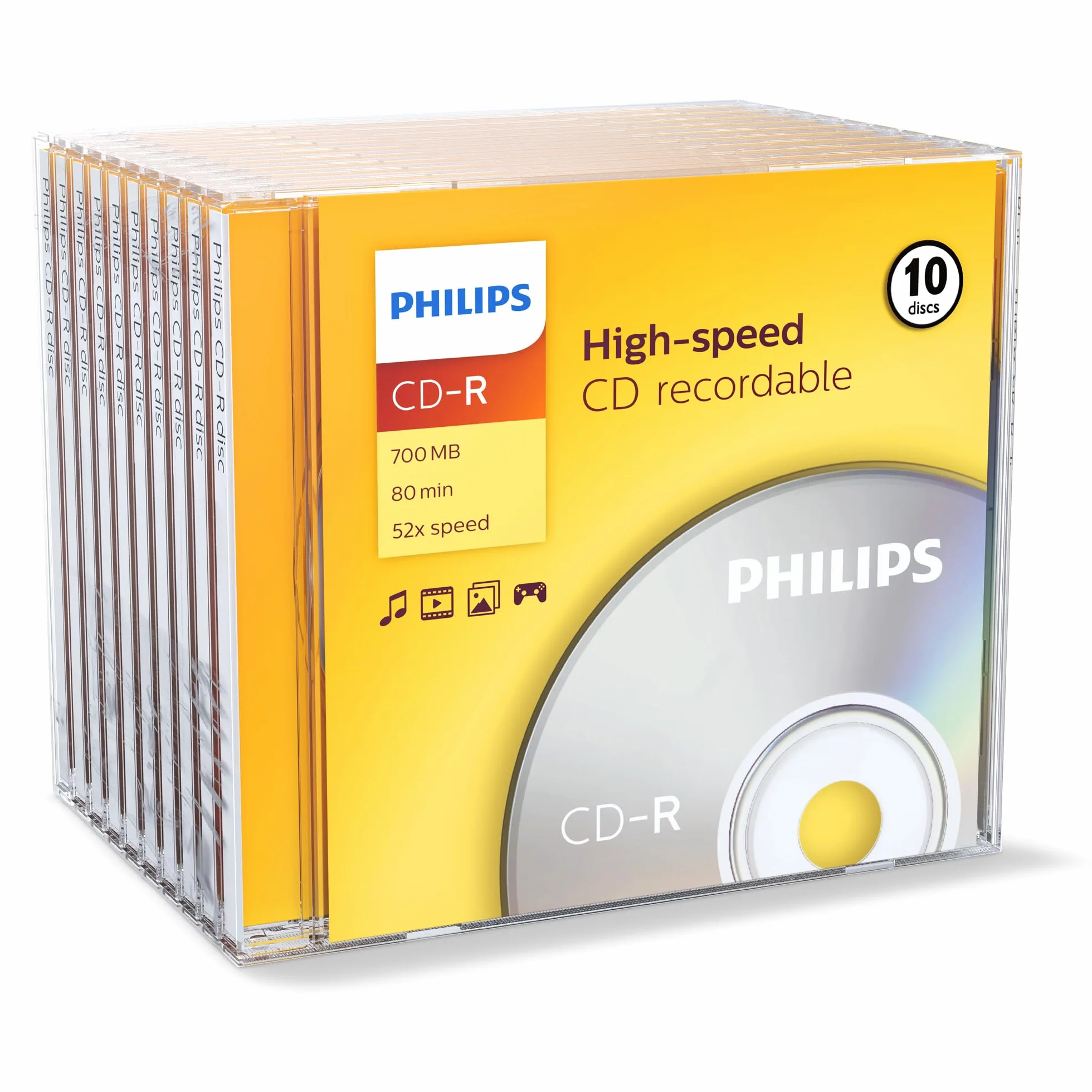 Philips CD-R nośniki o wysokiej prędkości High-speed (700 MB / 80 minut, 52x prędkość, 10 szt. w pudełku Jewel Case)