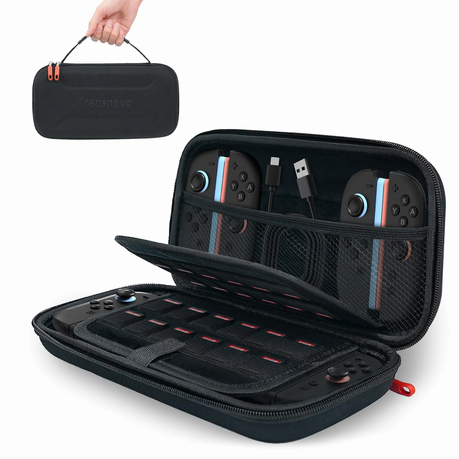 TRANSNOVO Carrying Case for Nintendo Switch-2, Lightweight Durable Travel Case, 24 Game Card Storage, Water-Resistant EVA Shell, Black