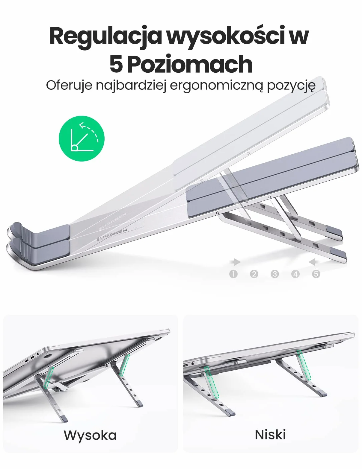 UGREEN Yüksekliği Ayarlanabilir Dizüstü Bilgisayar Sehpası Alüminyum Kompatybilna z iPad Macbook Asus HP Acer Surface Lenovo