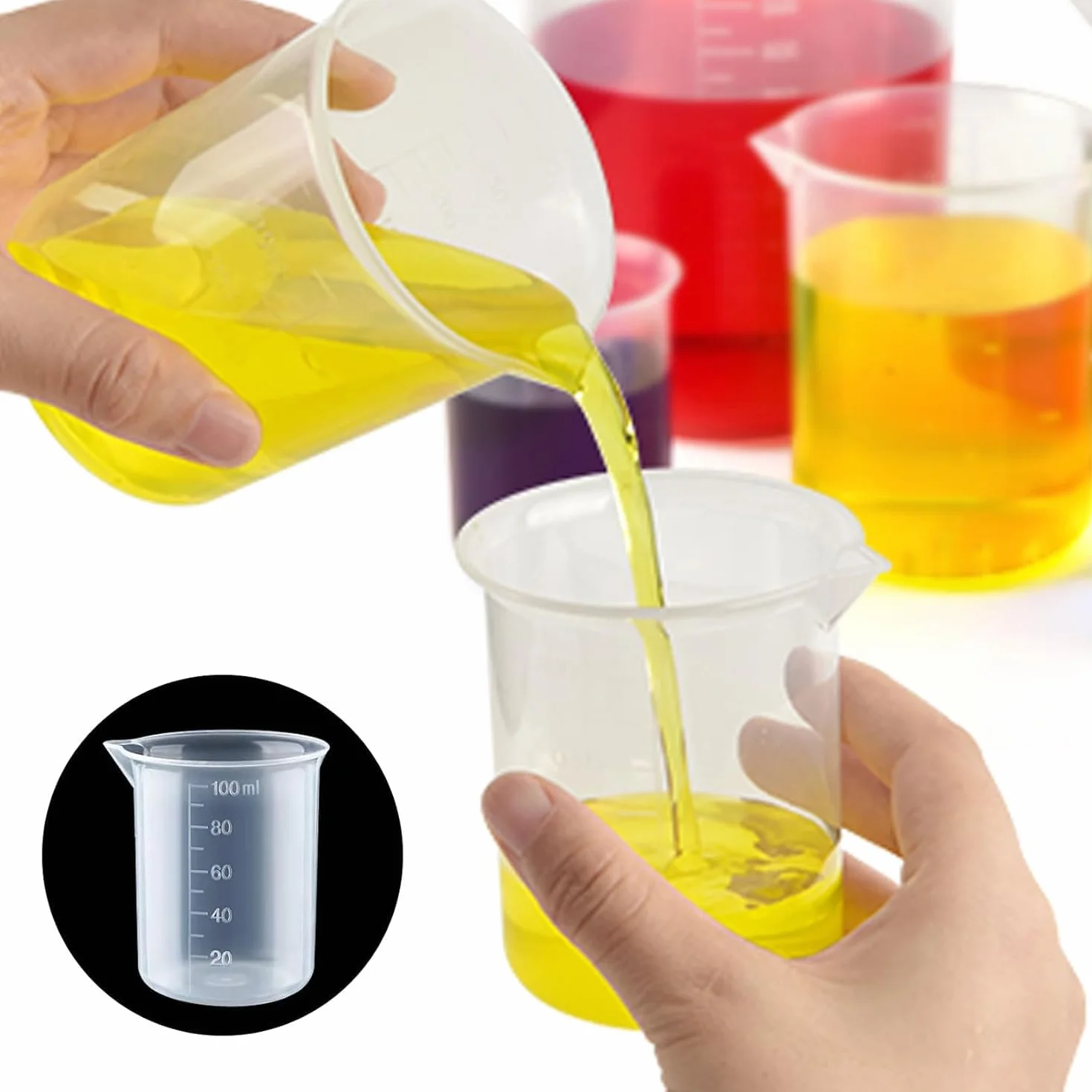 Plastikowe miarki 100 ml przezroczyste kubki z miarką narzędzie pomiarowe 4 sztuki