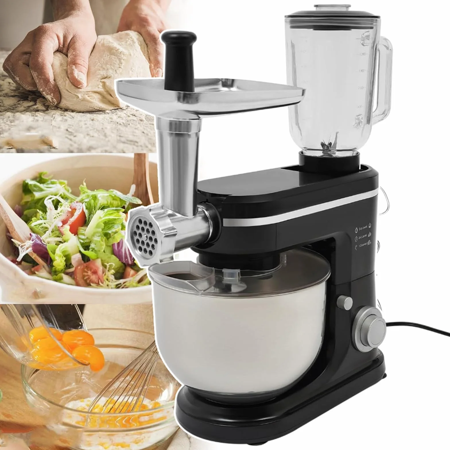 Robot Kuchenny 1500 W Blender 6 L Maszynka Do Mielenia Mięsa Mikser Stojący Biały