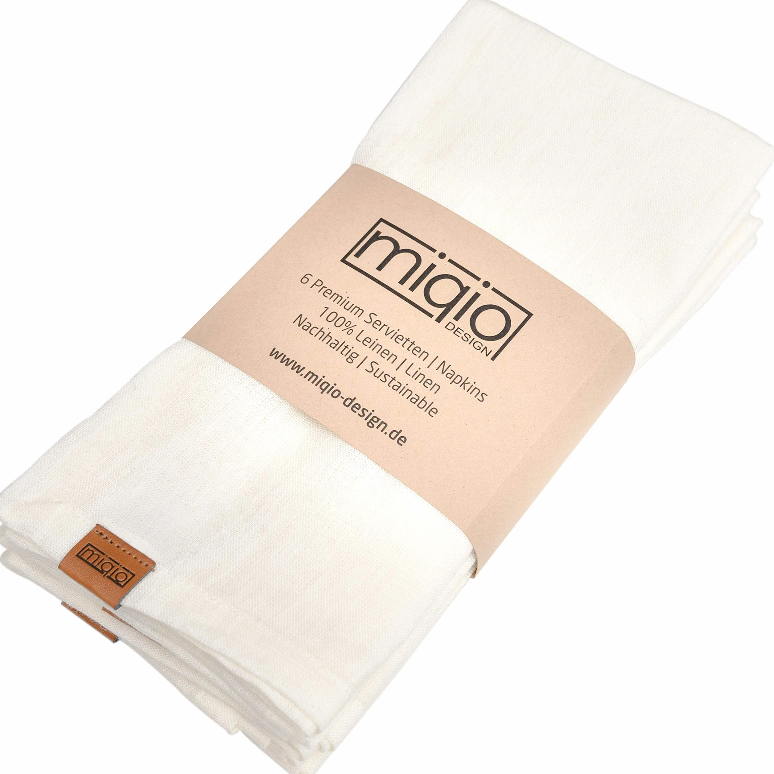 Miqio Design Leinenservietten 100% Leinen aus Frankreich 6er Set Stoffservietten elfenbeinfarben