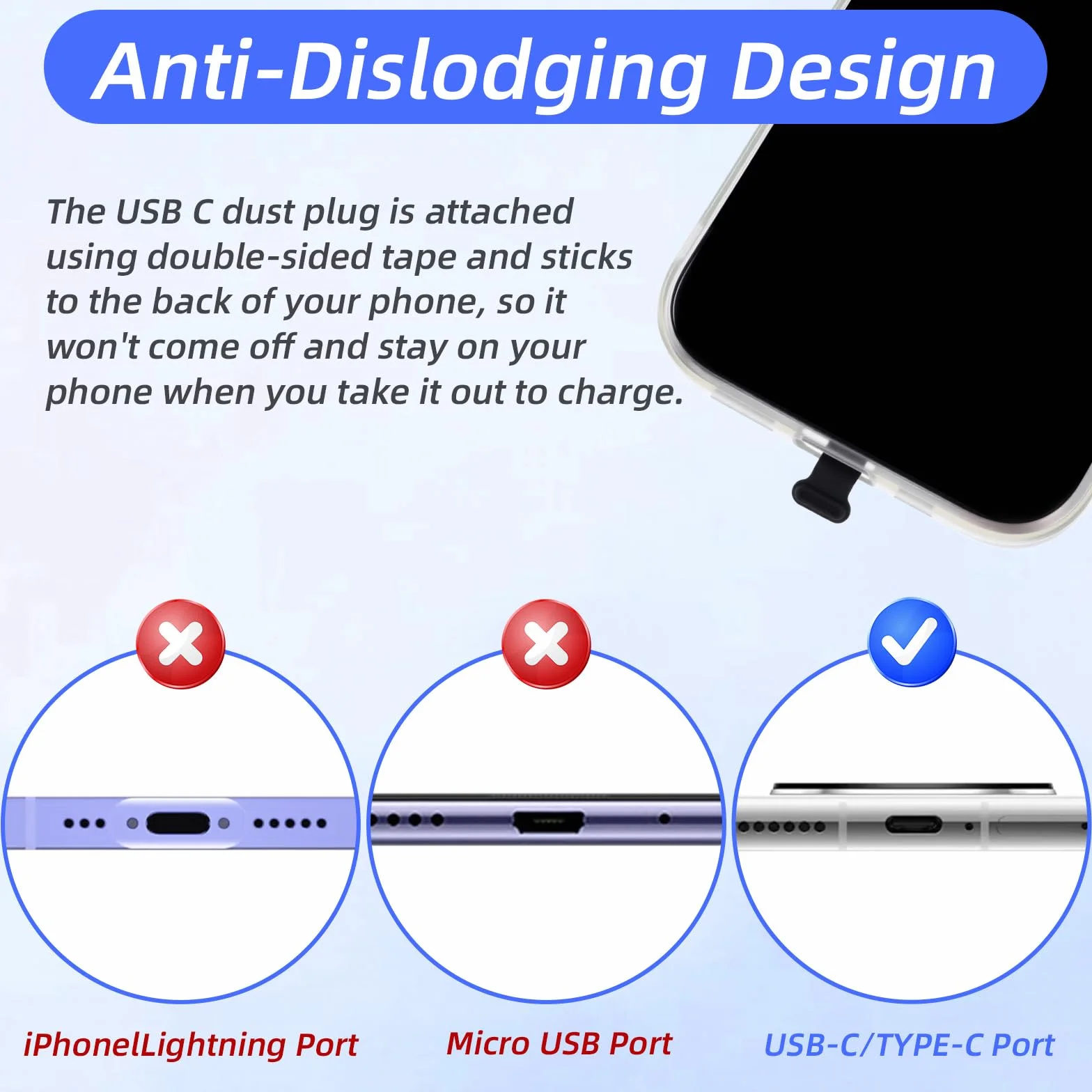 TIESOME Nasadki chroniące przed kurzem typu C, czarne, USB C, pięciokątne, złącze ładowania typu C, silikonowe, ochrona przed kurzem, ze zdejmowanym klejem, kompatybilne (3)