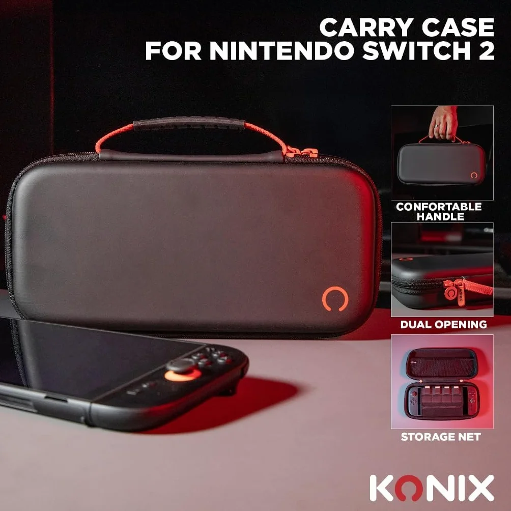 Konix Schutzhülle und Tragetasche for Nintendo Switch, Switch OLED und Switch 2 - Zubehörnetz - 8 gniazd - czarny