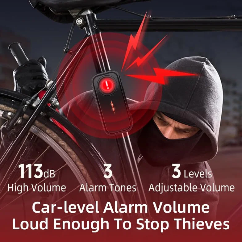 Alarm rowerowy antykradzieżowy z pilotem zdalnego sterowania, 113 db, bezprzewodowe, wibracyjne, motocyklowe, do skuterów elektrycznych, skuterów, ze światłami LED, wodoodporny system