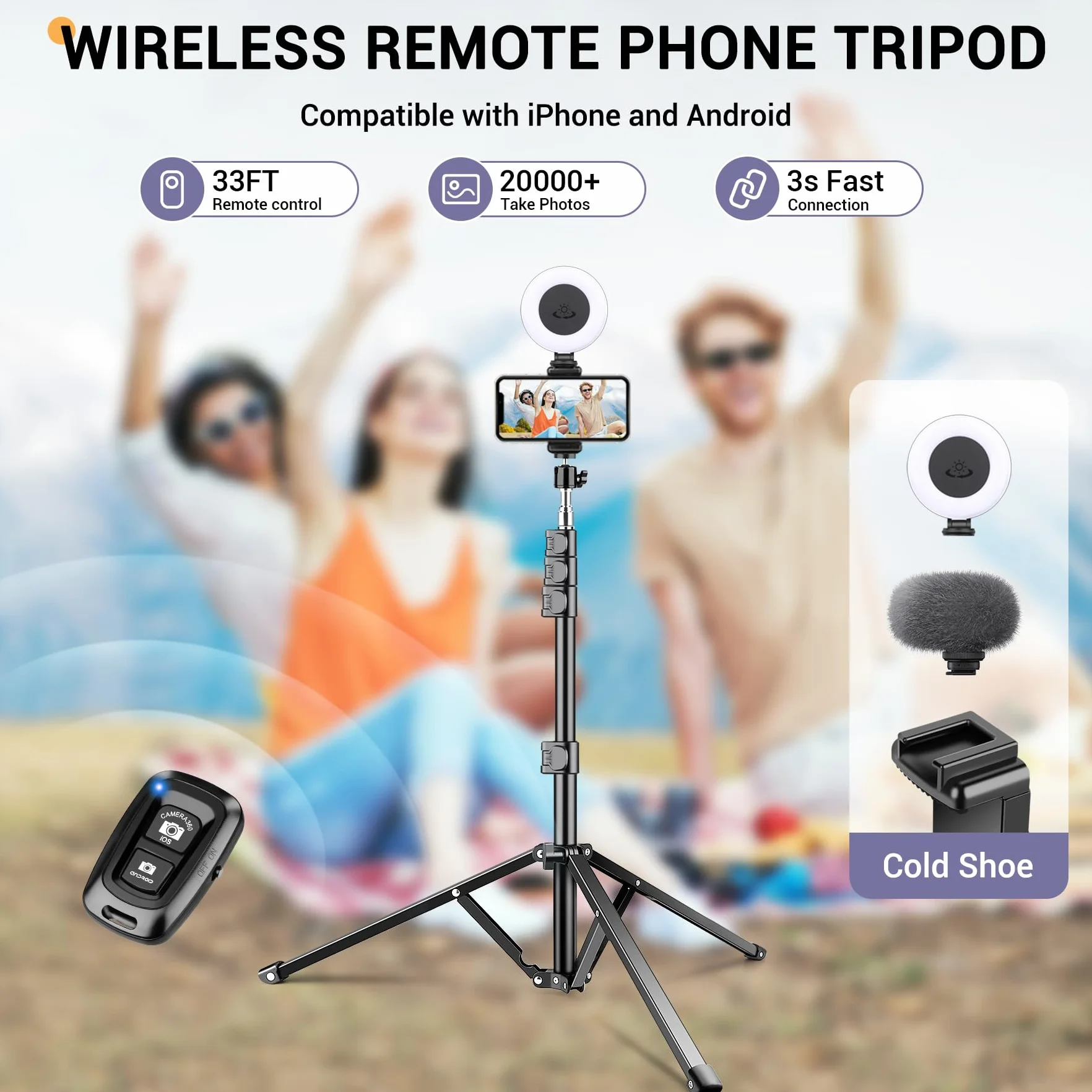 Victiv 224 cm Wysoki statyw do smartfonów, aluminiowy statyw do telefonów z regulowaną szyjką, pilotem, uchwytem telefonu, statywem aparatów fotograficznych lustrzanek cyfrowych Canon
