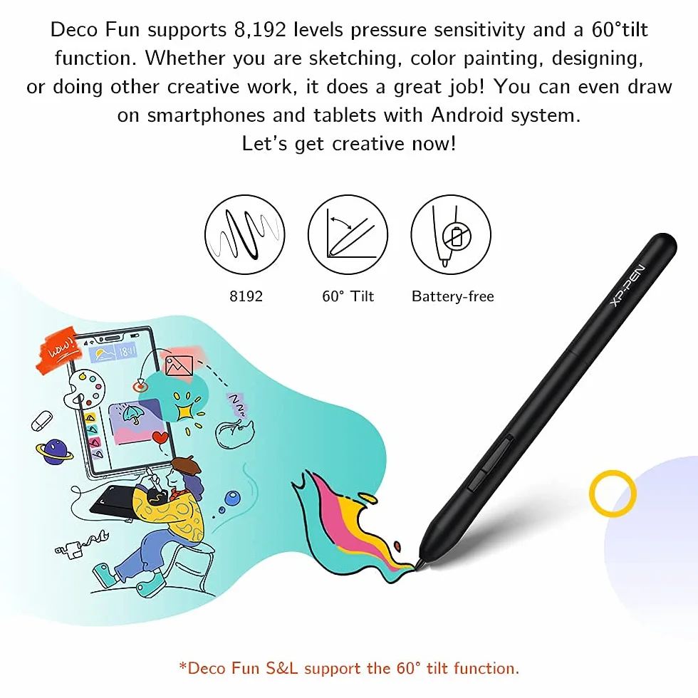 XP-PEN Deco Fun XS tablet graficzny, cyfrowy rysunek, 10,2 x 7,6 cm (4 x 3 cale), do e-learningu i telepracy, przenośny, z rysikiem P01, 8192 poziomy ciśnienia
