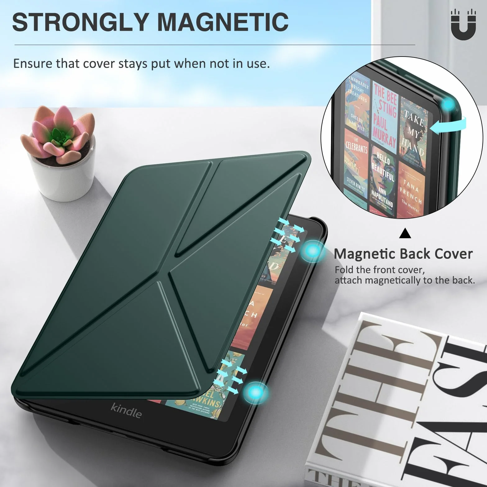 MoKo Case for All-New 7" Kindle Paperwhite 12th Generation 2024 and Kindle Colorsoft 2024/2025, Durable Shell Stand Case, Magnetic PC Back Cover, Not fit Kobo, Midnight Green