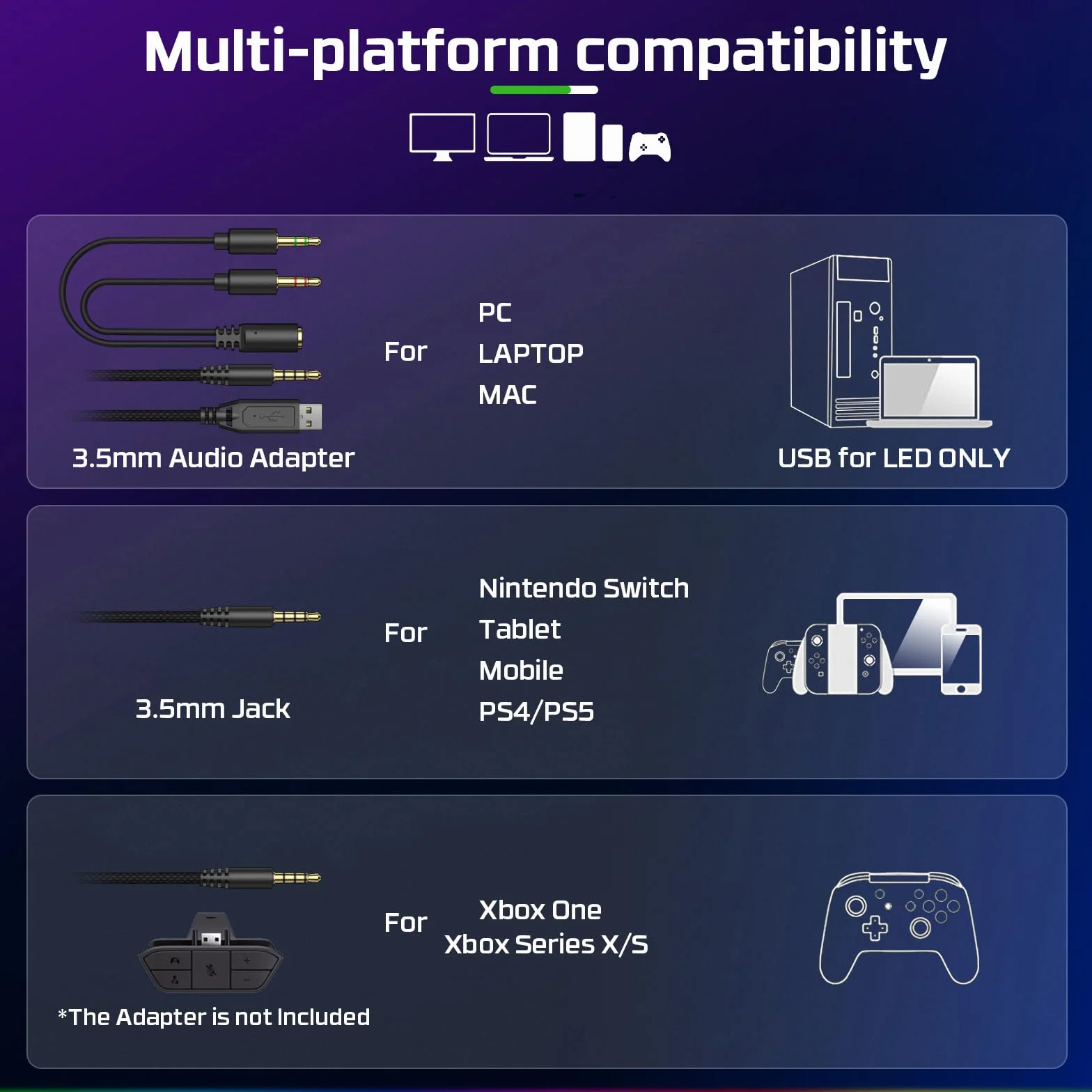 Fachixy FC100 Zestaw słuchawkowy do gier PS4/PS5/PC/Xbox/Nintendo Switch, zestaw słuchawkowy Xbox z jasnym RGB, zestaw słuchawkowy PS5 z mikrofonem, słuchawki do pisania szumów (zielony) (zielony)