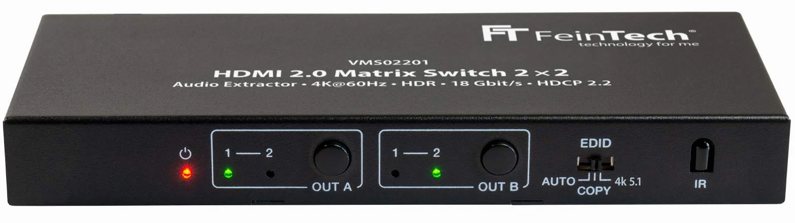 FeinTech VMS02201 HDMI 2.0 Matrix Switch 2x2 z ekstraktorem audio 4K HDR SPDIF