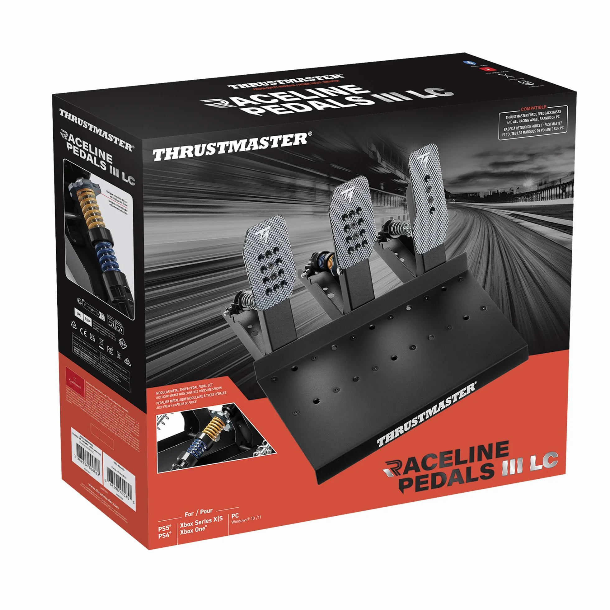 Thrustmaster Raceline Pedals III LC — Zestaw 3 Pedałów do Symulacji Wyścigowych z Pedałem Hamulca Wyposażonym w Czujnik Load Cell (100 kg) — do PS5, PS4, Xbox Series, Xbox One, PC