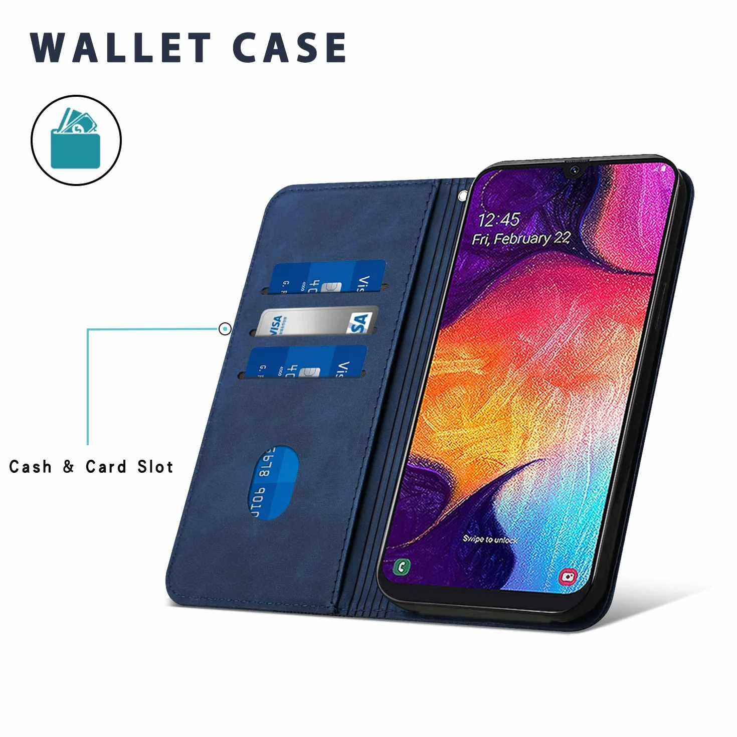 Etui z Klapką do Samsung Galaxy S24, Portfel z Skóra PU z Gniazda na karty i Podpórka, Ochrona Przed Wstrząsami Flip Etui do Samsung S24 (Niebieski)