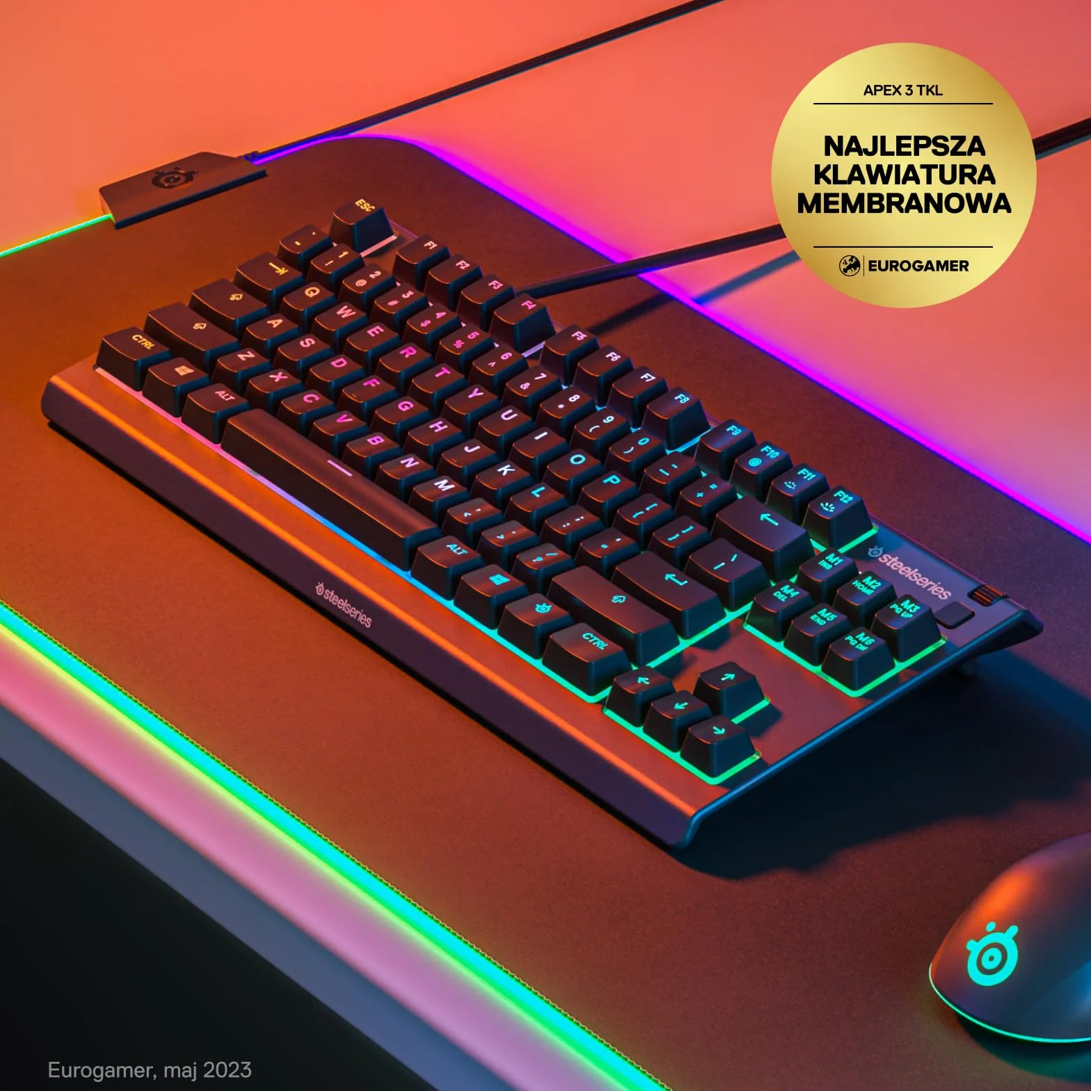 SteelSeries Apex 3 TKL - RGB Gaming Keyboard - Kompaktowa e-sportowa obudowa bez części numerycznej - 8-strefowe podświetlenie RGB - Amerykański układ QWERTY
