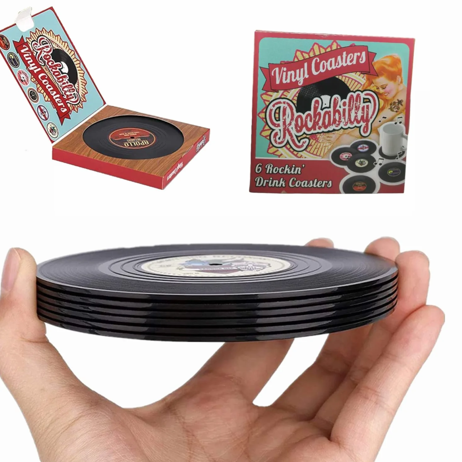 6 szt. retro podstawek w stylu płyt winylowych, podstawki w stylu płyt CD, antycieplne antypoślizgowe podstawki pod napoje do kawy i napojów, zastawa stołowa, antypoślizgowe podstawki