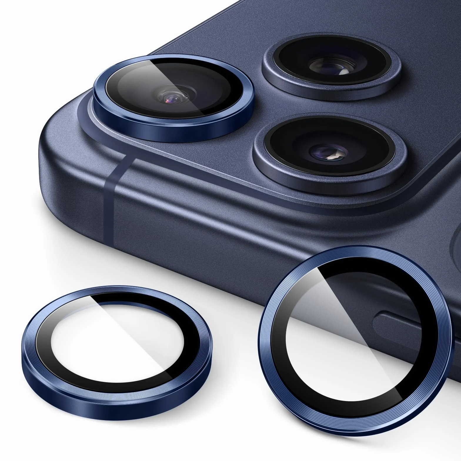 JETech Osłona Obiektywu Aparatu dla iPhone 17 Pro 6,3 Cala i iPhone 17 Pro Max 6,9 Cala, 9H Szkło Hartowane Metalowa Indywidualnego Pierścienia Osłona, HD Przejaśniać, 1 Komplet (Głębinowy błękit)